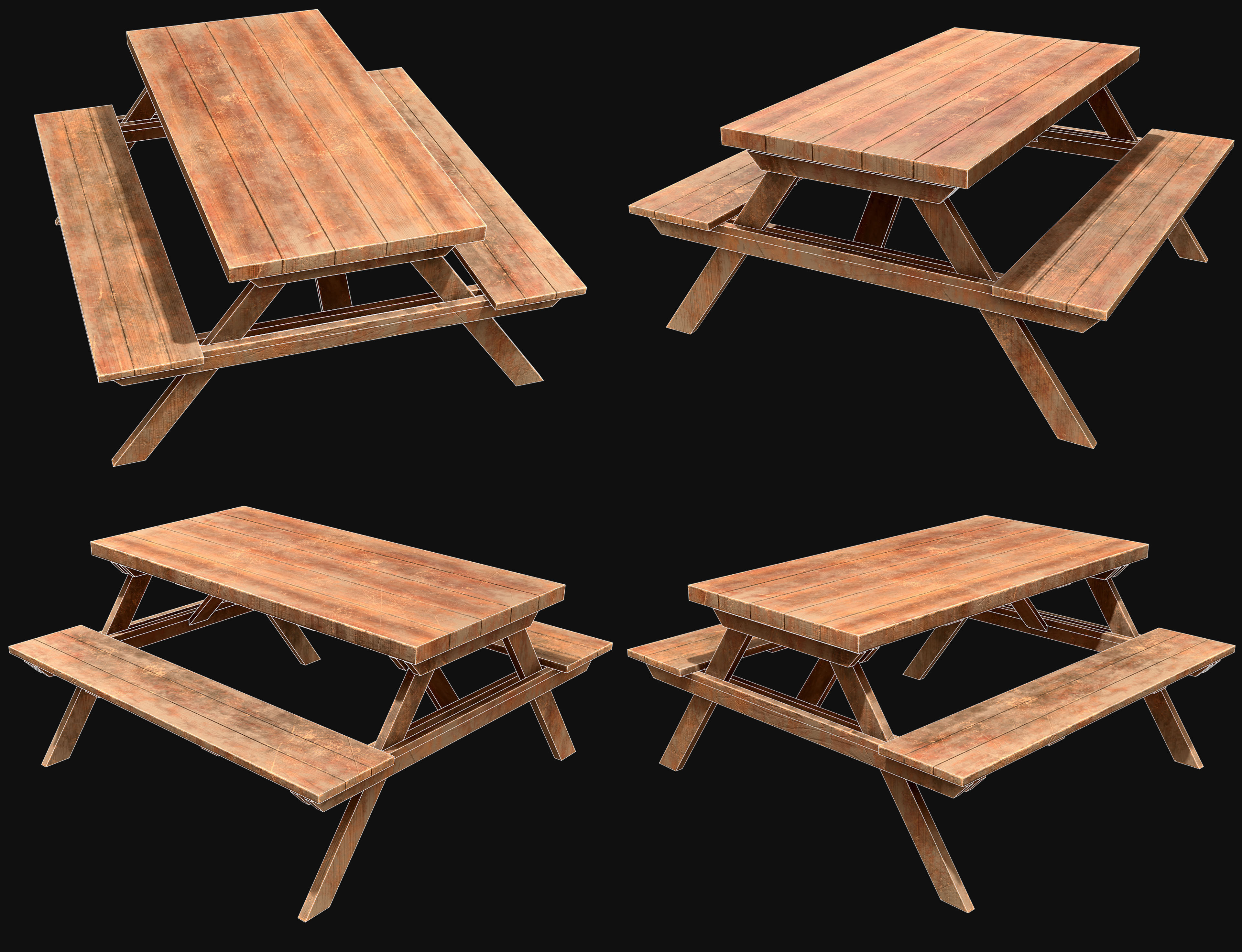 Picnic Bench Set 2-Old Version 3D Model Collection_19