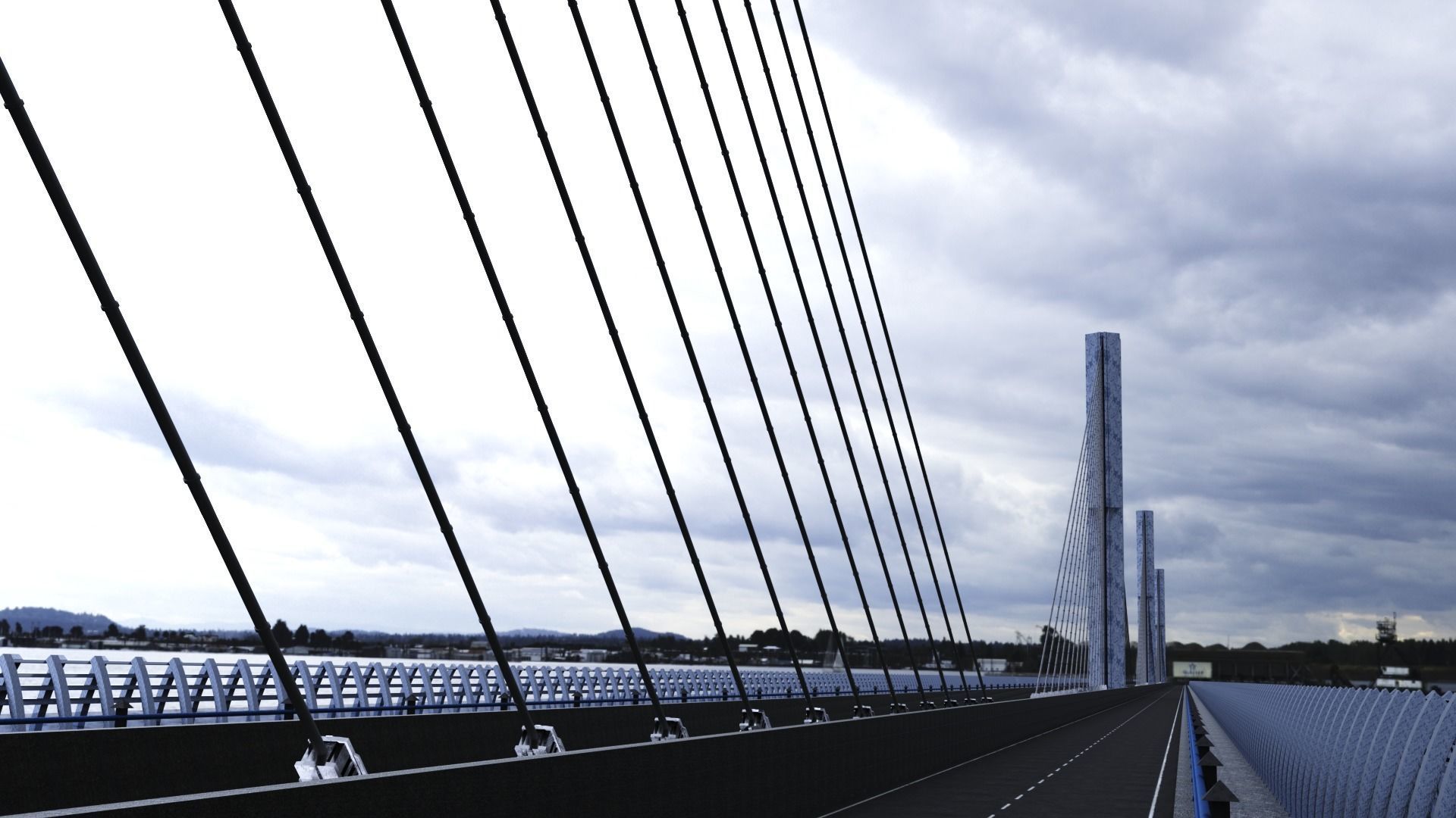 Multispan Cable-Stayed Bridge 3D model_1