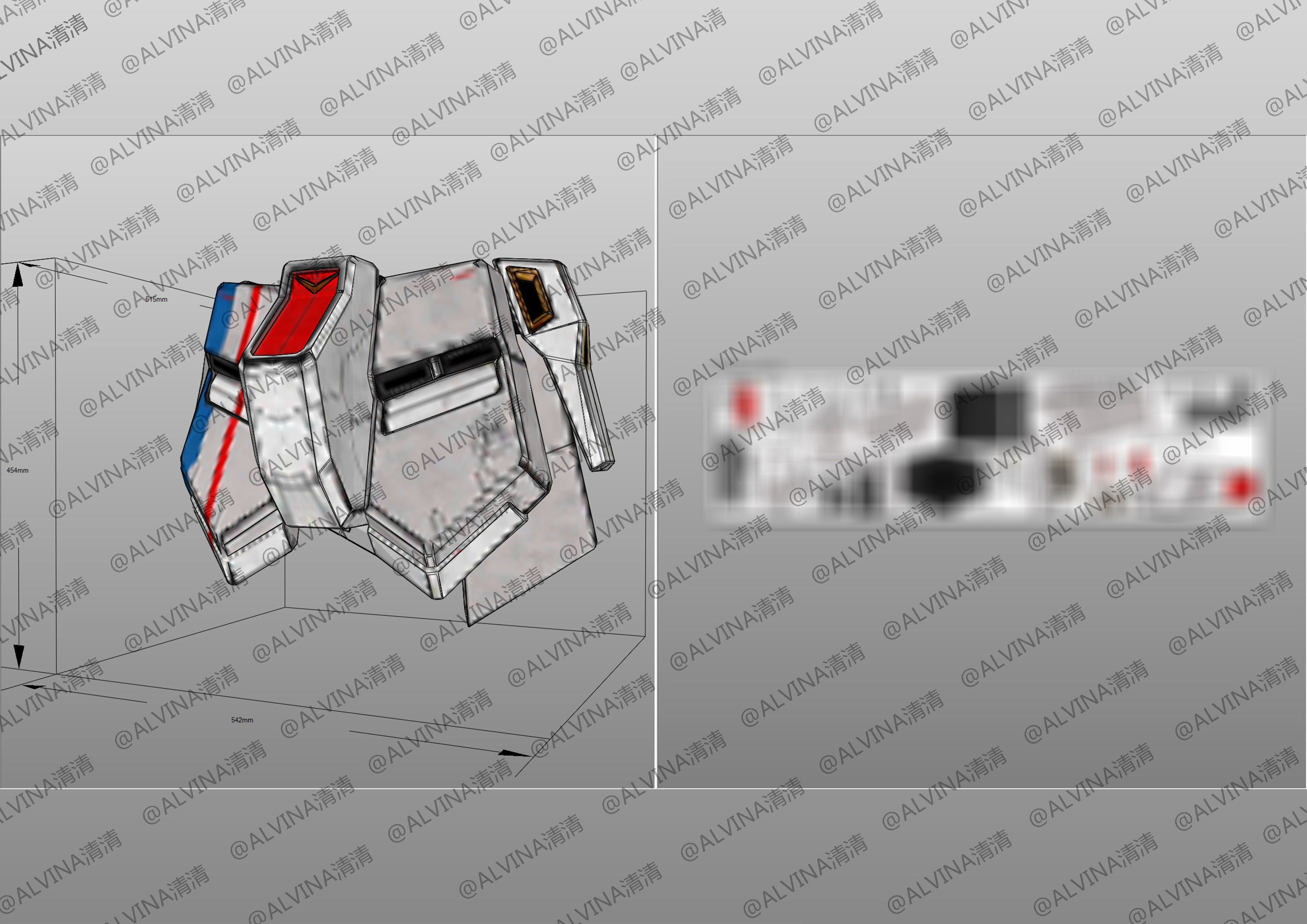 RX-93ff V Gundam Armor - DIY Cosplay Pepakura Foam Template Low-poly 3D model_16