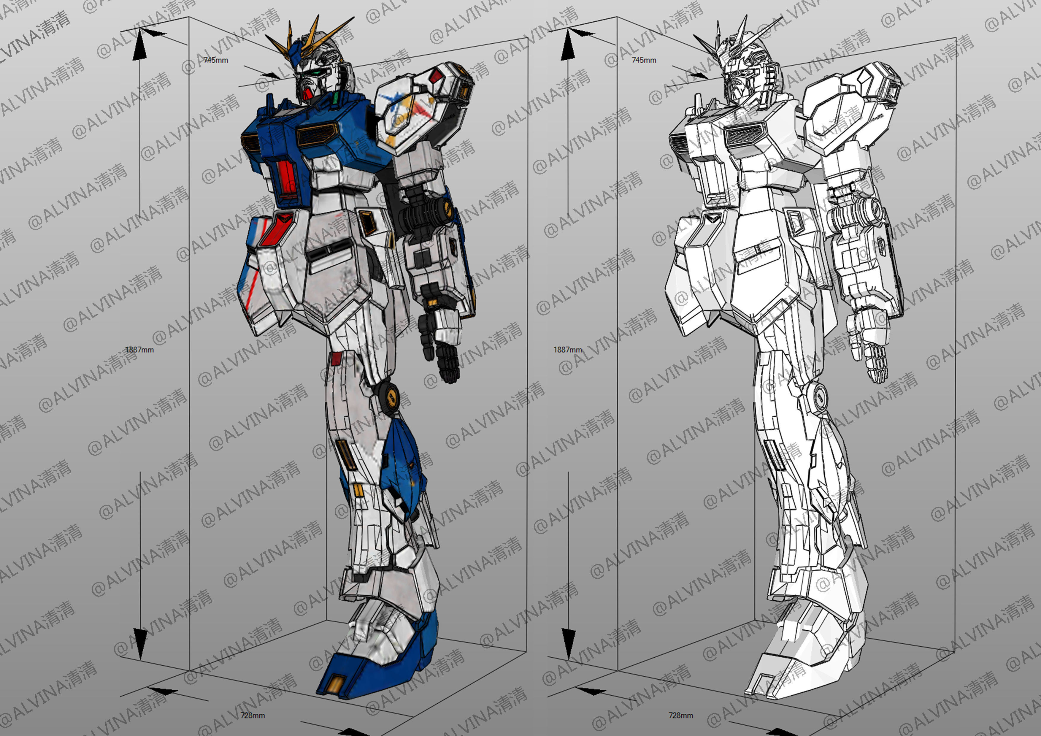 RX-93ff V Gundam Armor - DIY Cosplay Pepakura Foam Template Low-poly 3D model_2