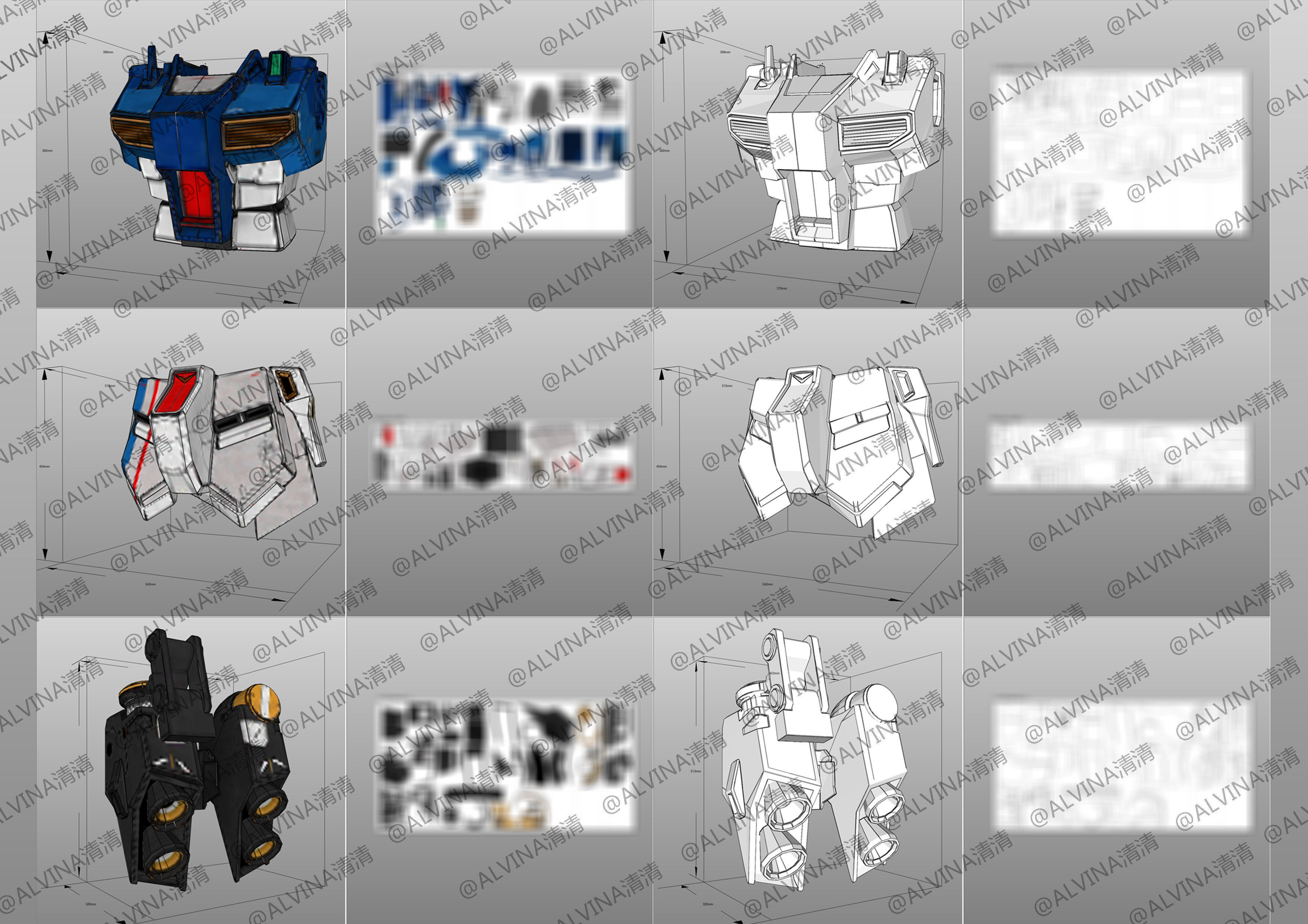 RX-93ff V Gundam Armor - DIY Cosplay Pepakura Foam Template Low-poly 3D model_5