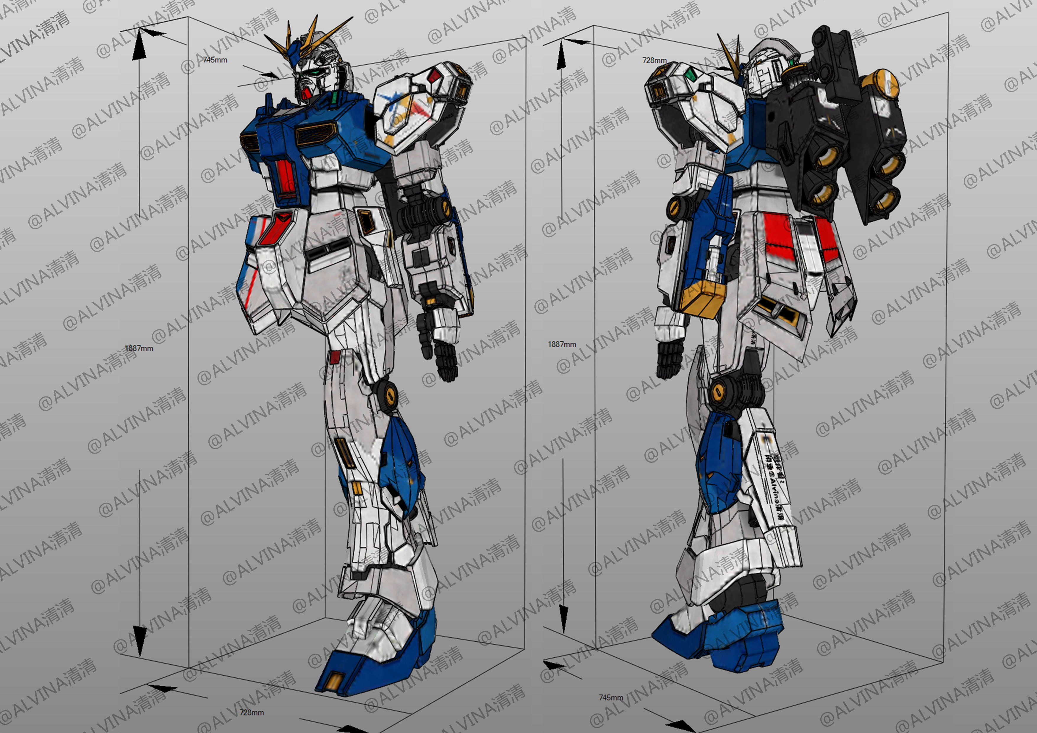 RX-93ff V Gundam Armor - DIY Cosplay Pepakura Foam Template Low-poly 3D model_1