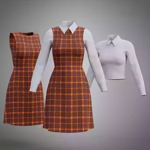 Plaid Student Uniform - Checkered dress and shirt outfit Low-poly 3D model