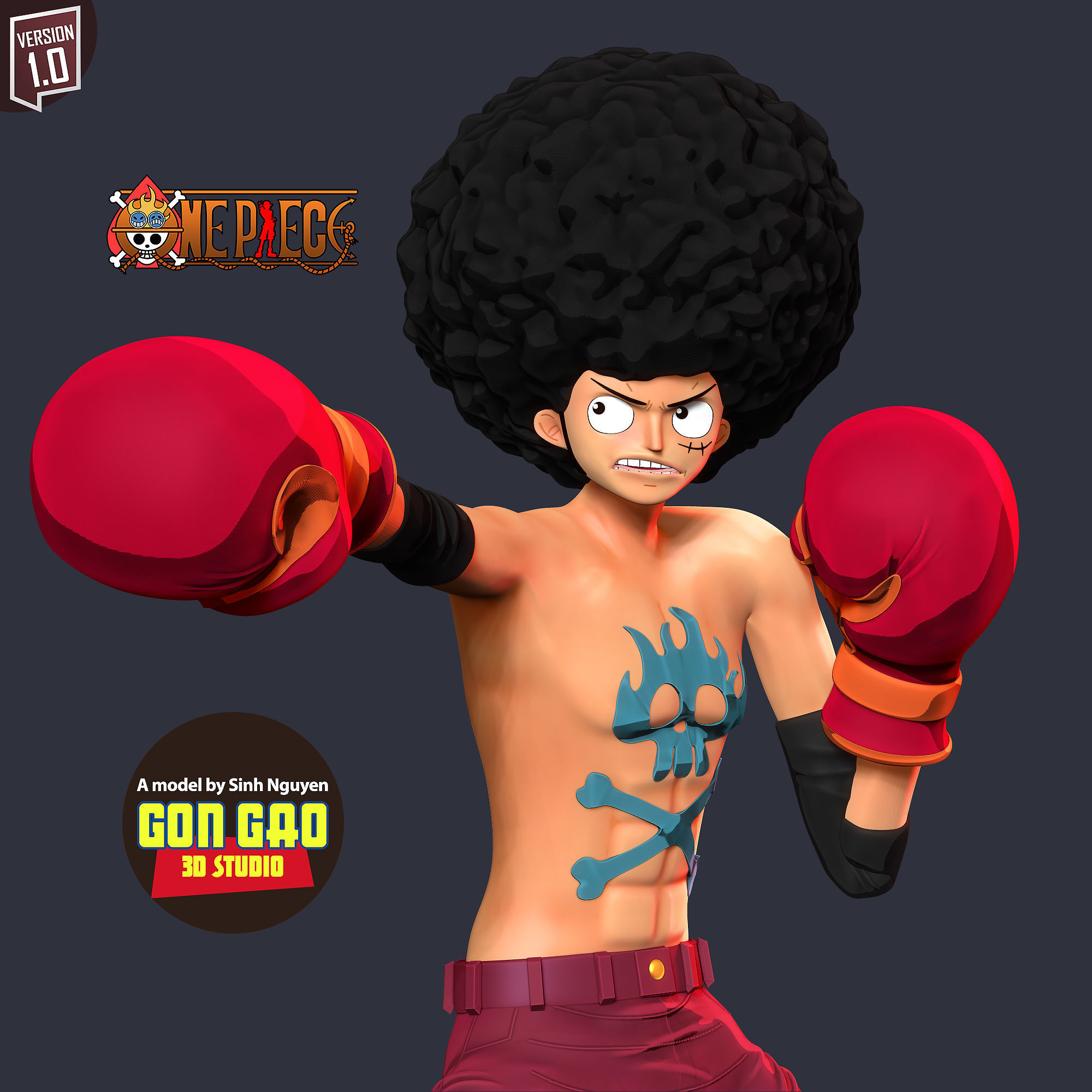 Afro Luffy - One Piece Fanart 3D print model_5