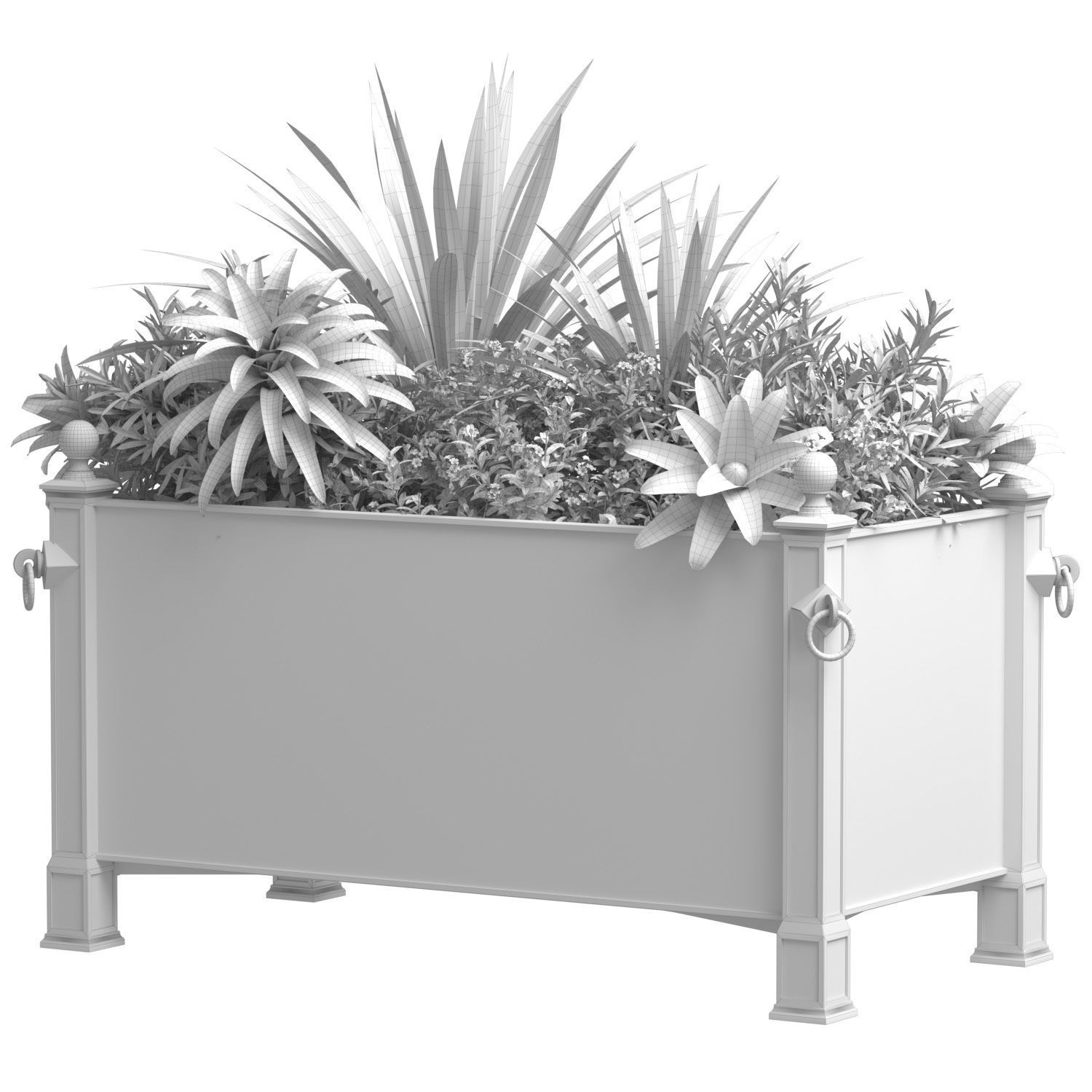 Flowerbed with Plants in the Container garden planter 3D model_2