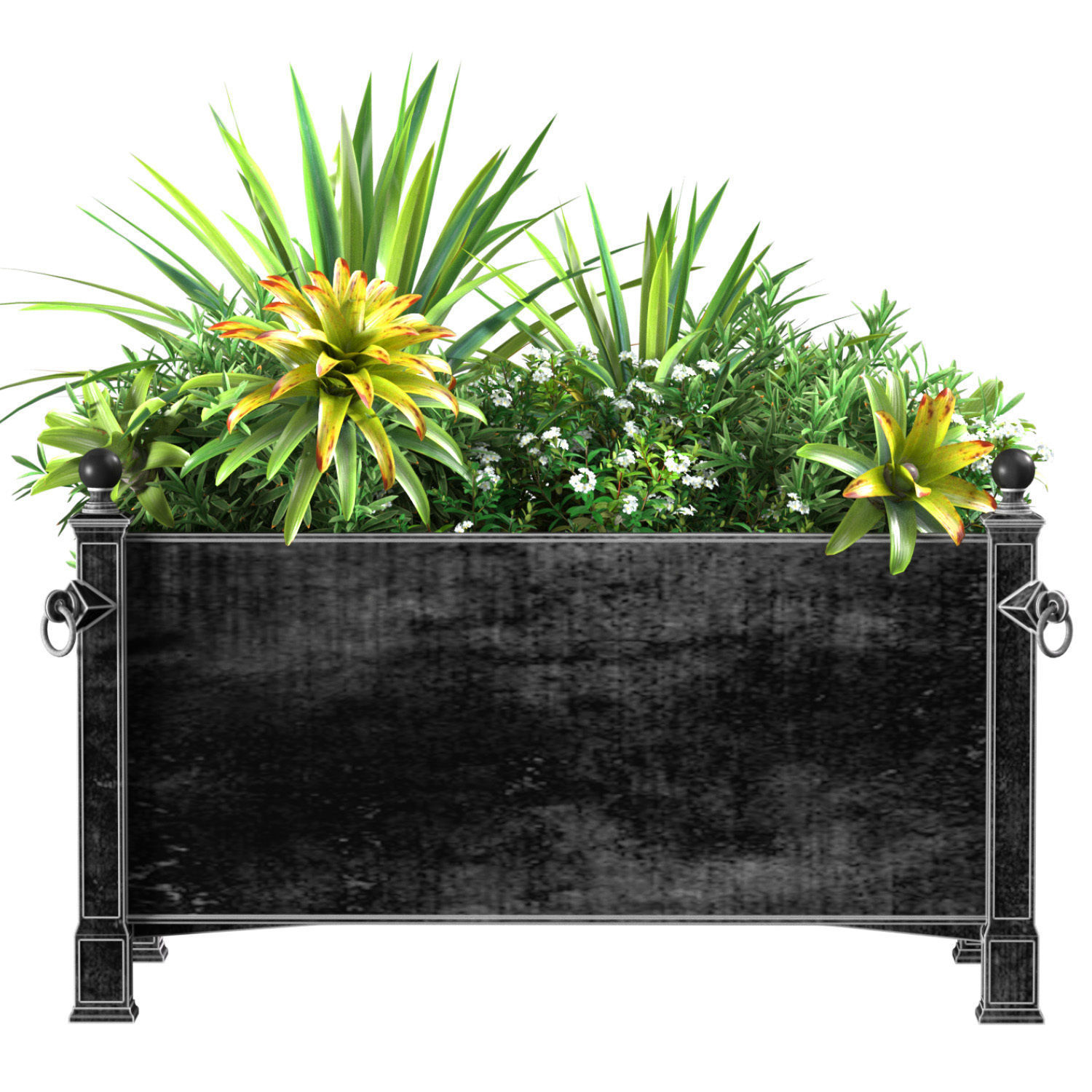 Flowerbed with Plants in the Container garden planter 3D model_1