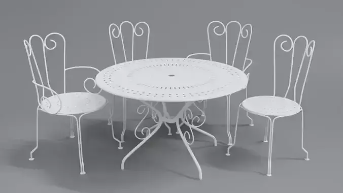 French Wrought Iron Lawn Bistro Garden Furniture Set 3D model