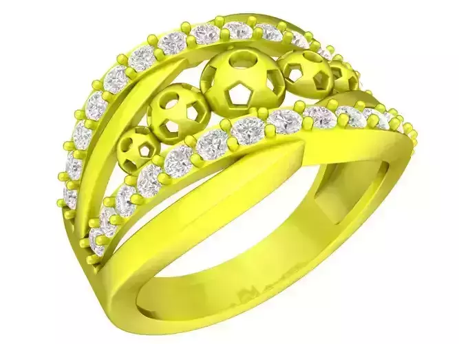 7074 New Design Korean Style Diamond and Ball Ring For Women