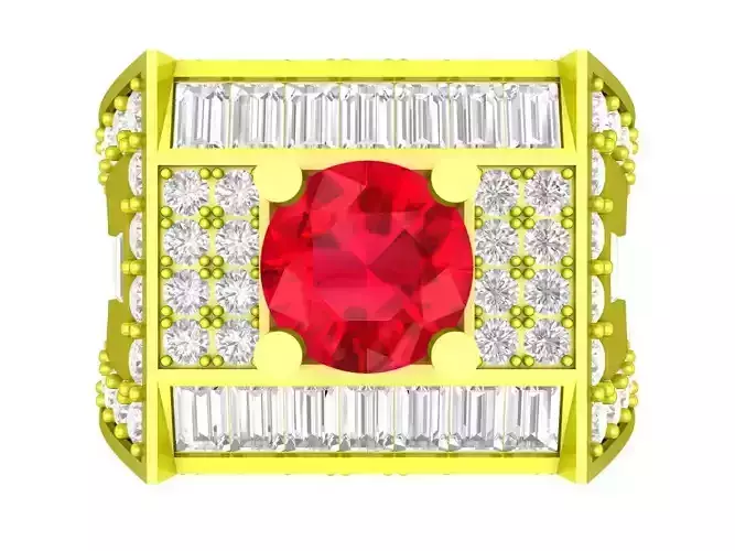 7075 Korean Style Baguatte Diamond Men Ring