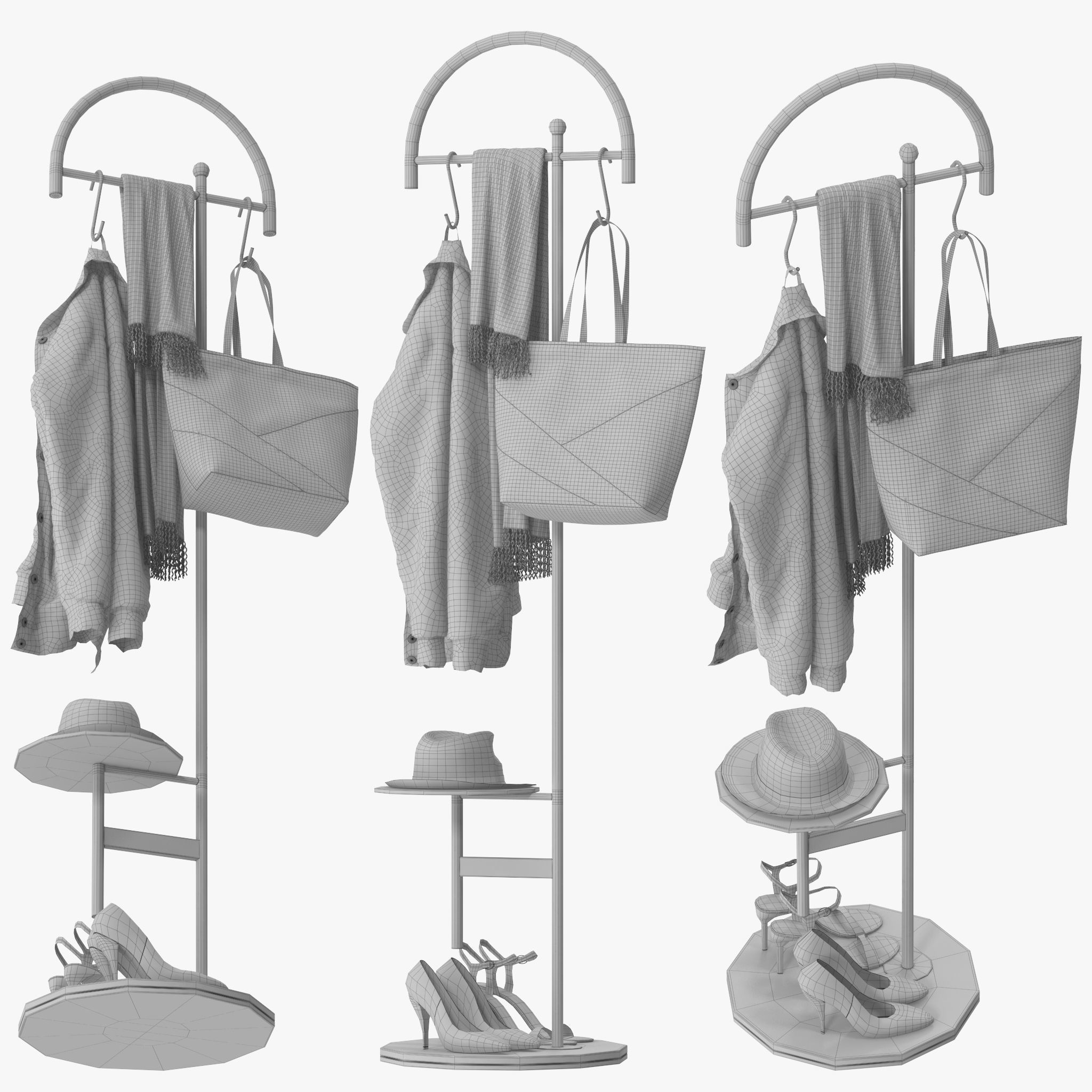 Coat Rack Stand Free Standing 3D model_16