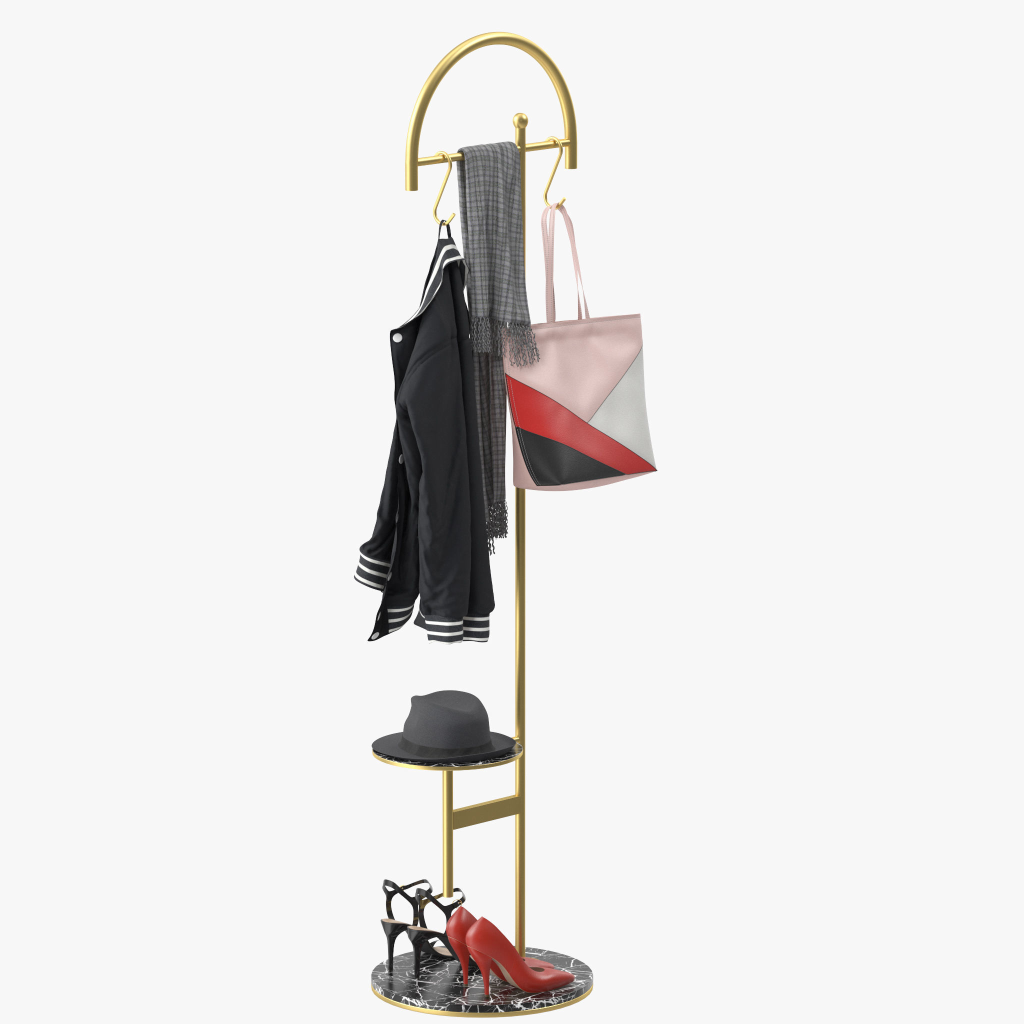 Coat Rack Stand Free Standing 3D model_10