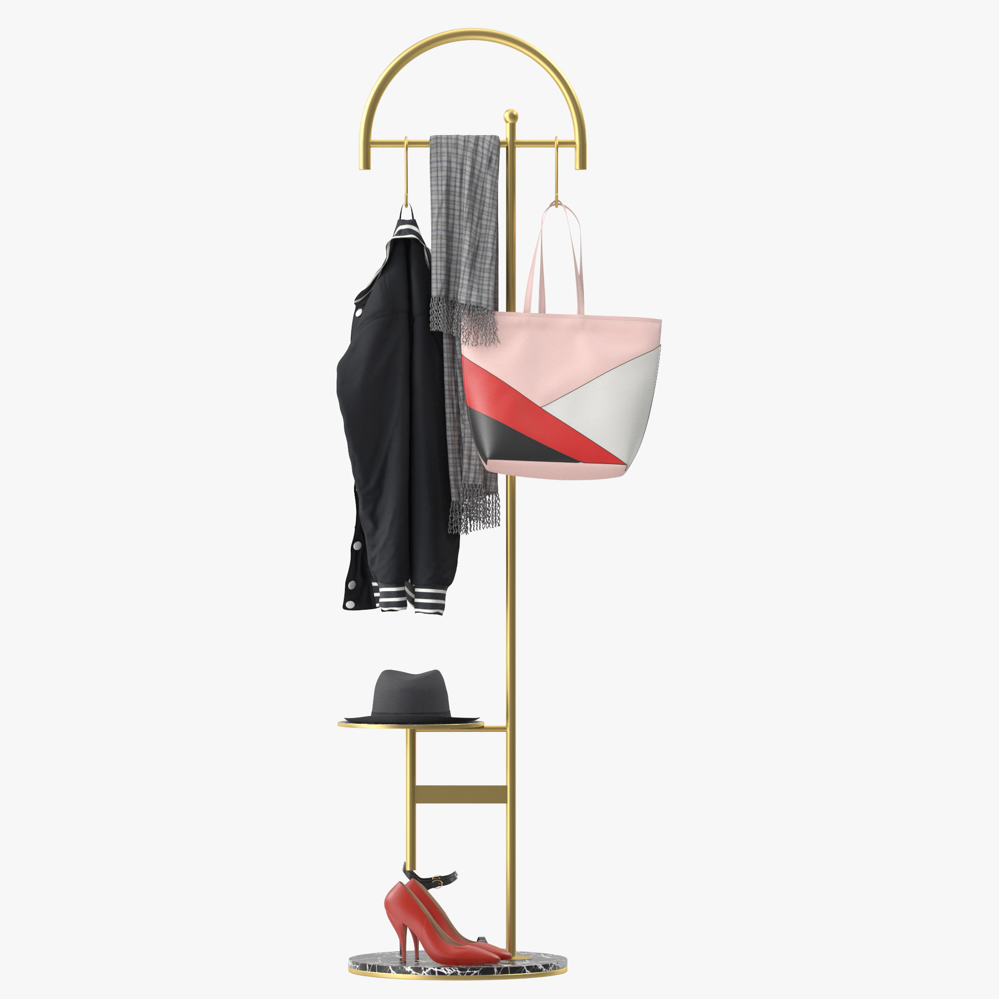 Coat Rack Stand Free Standing 3D model_6