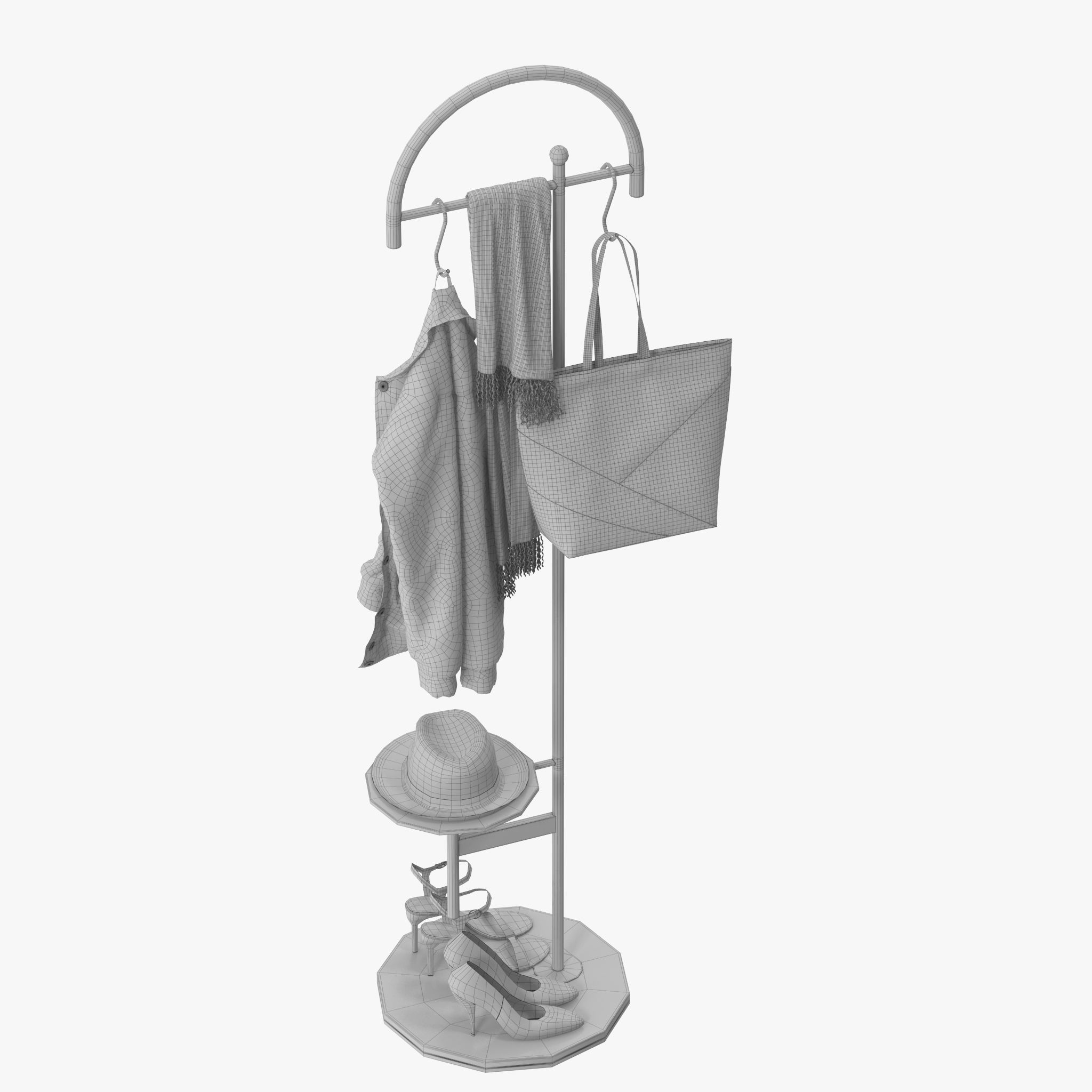 Coat Rack Stand Free Standing 3D model_18