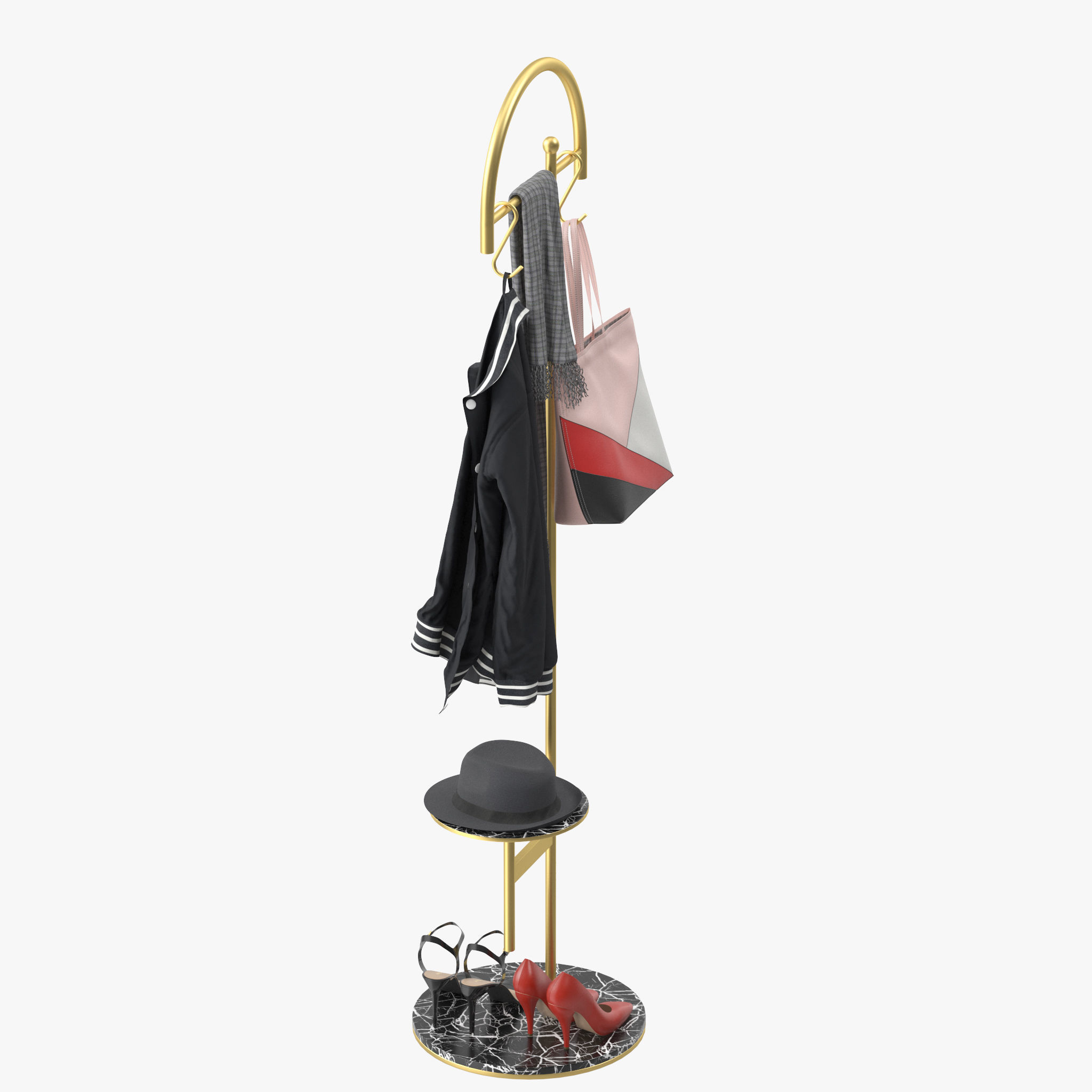 Coat Rack Stand Free Standing 3D model_12