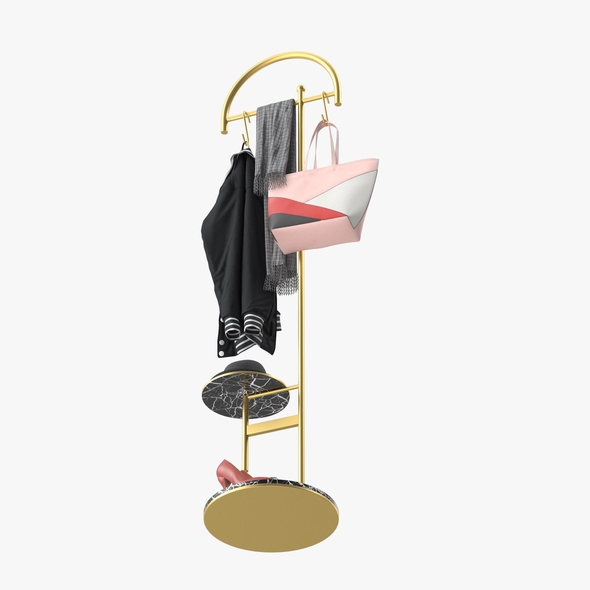 Coat Rack Stand Free Standing 3D model_9