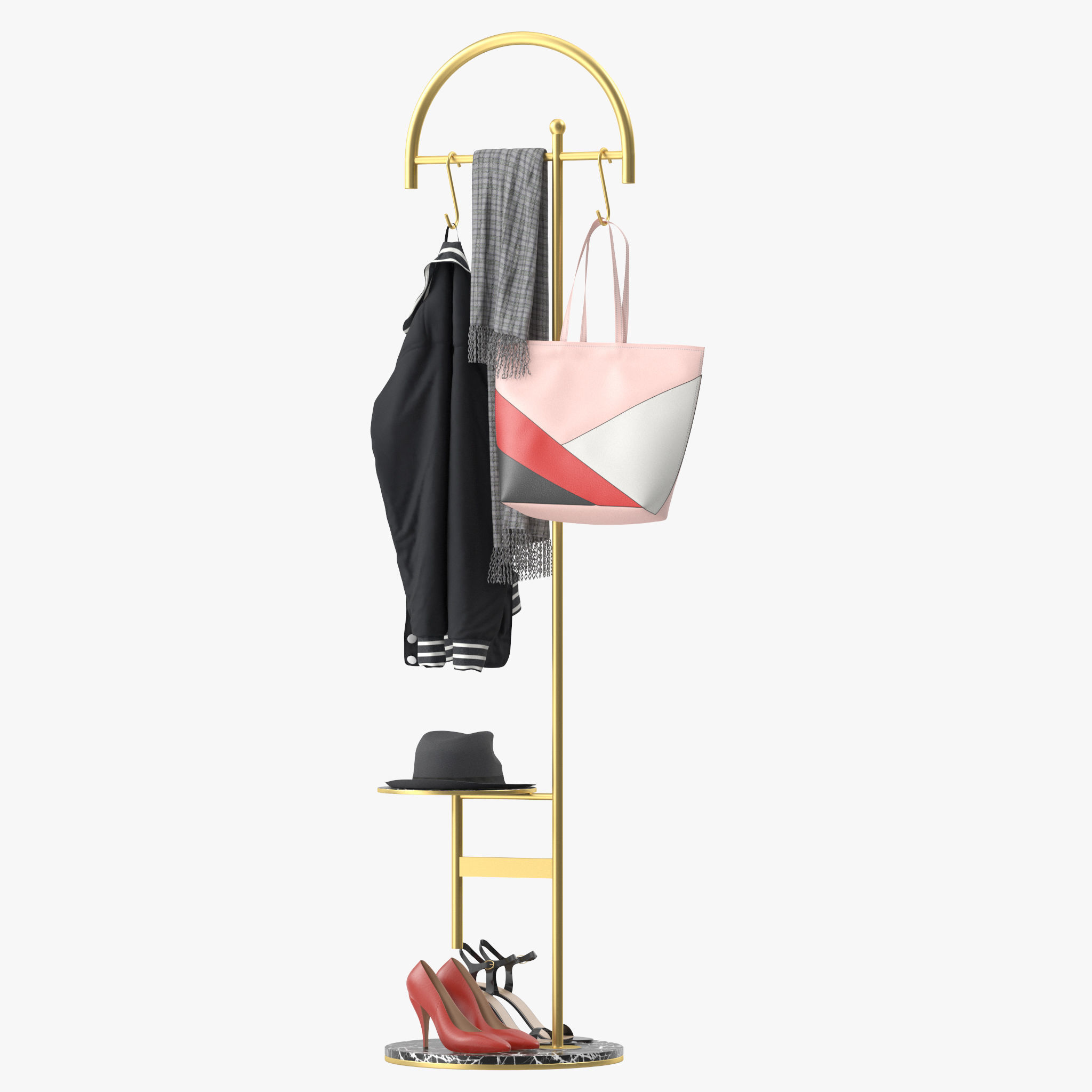 Coat Rack Stand Free Standing 3D model_4