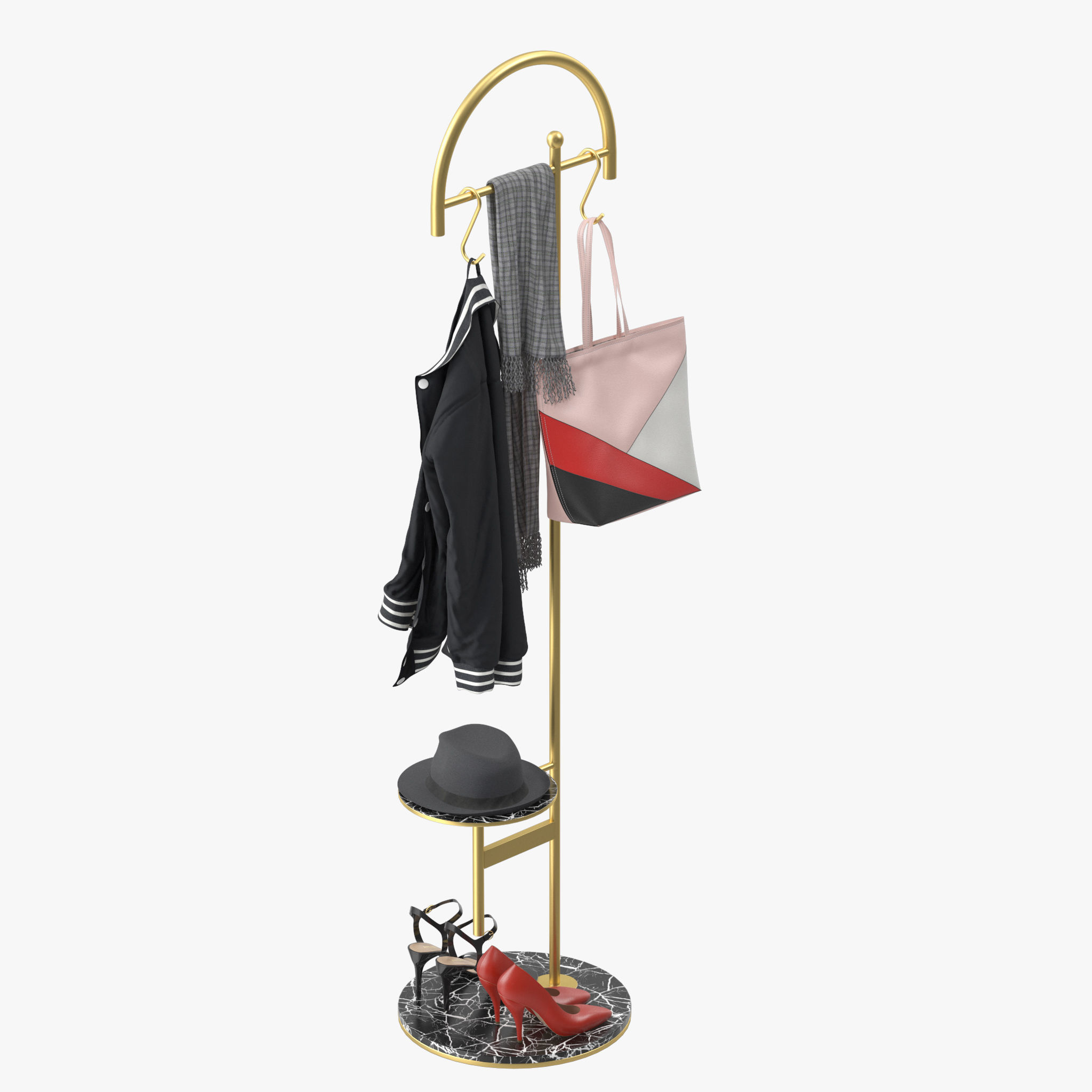 Coat Rack Stand Free Standing 3D model_8