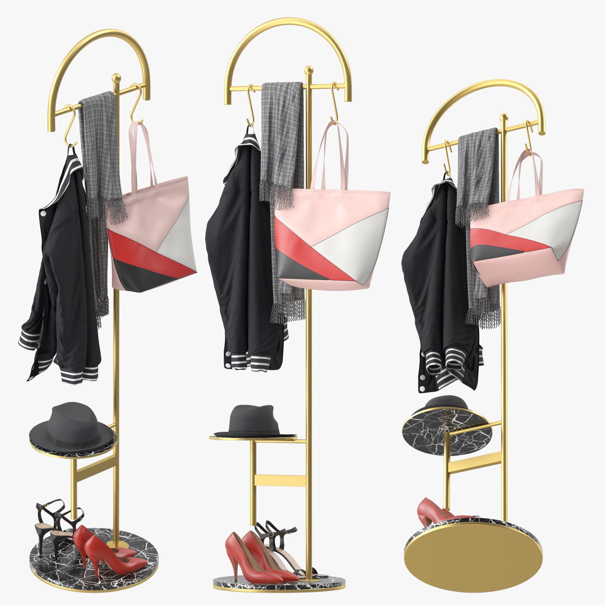 Coat Rack Stand Free Standing 3D model_1