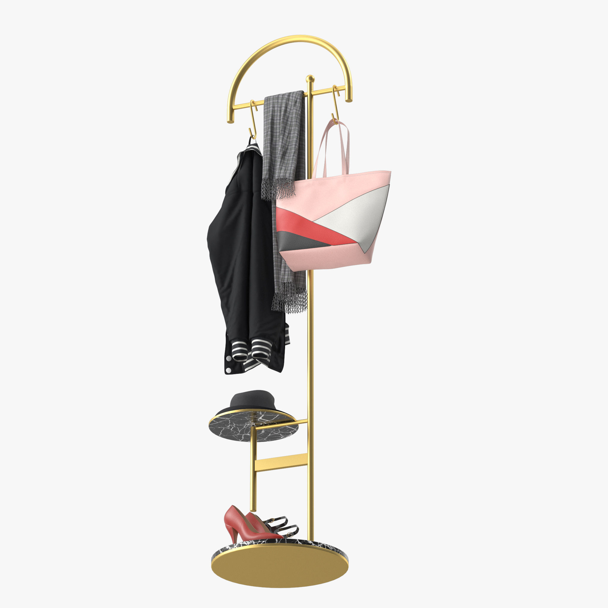 Coat Rack Stand Free Standing 3D model_7