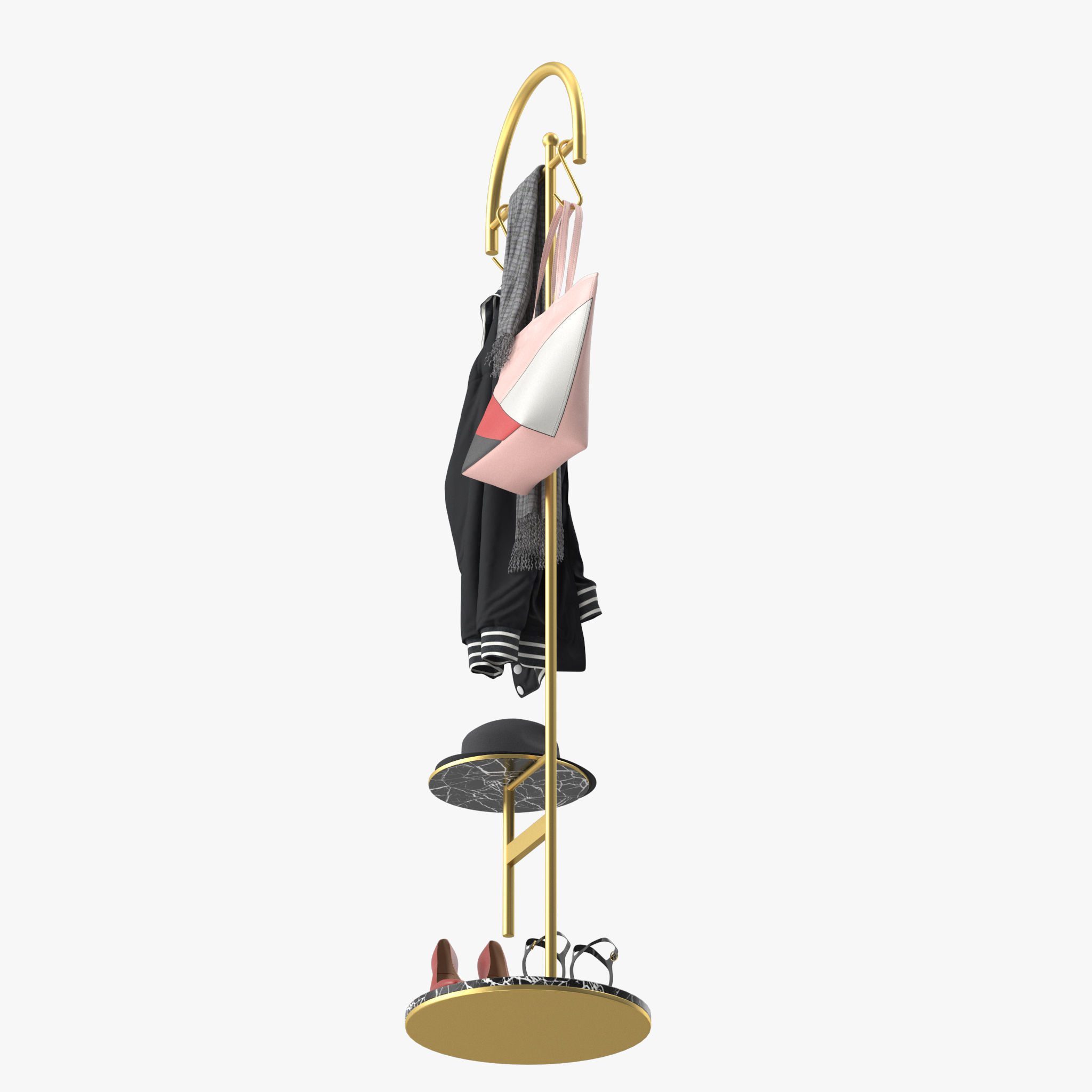 Coat Rack Stand Free Standing 3D model_11