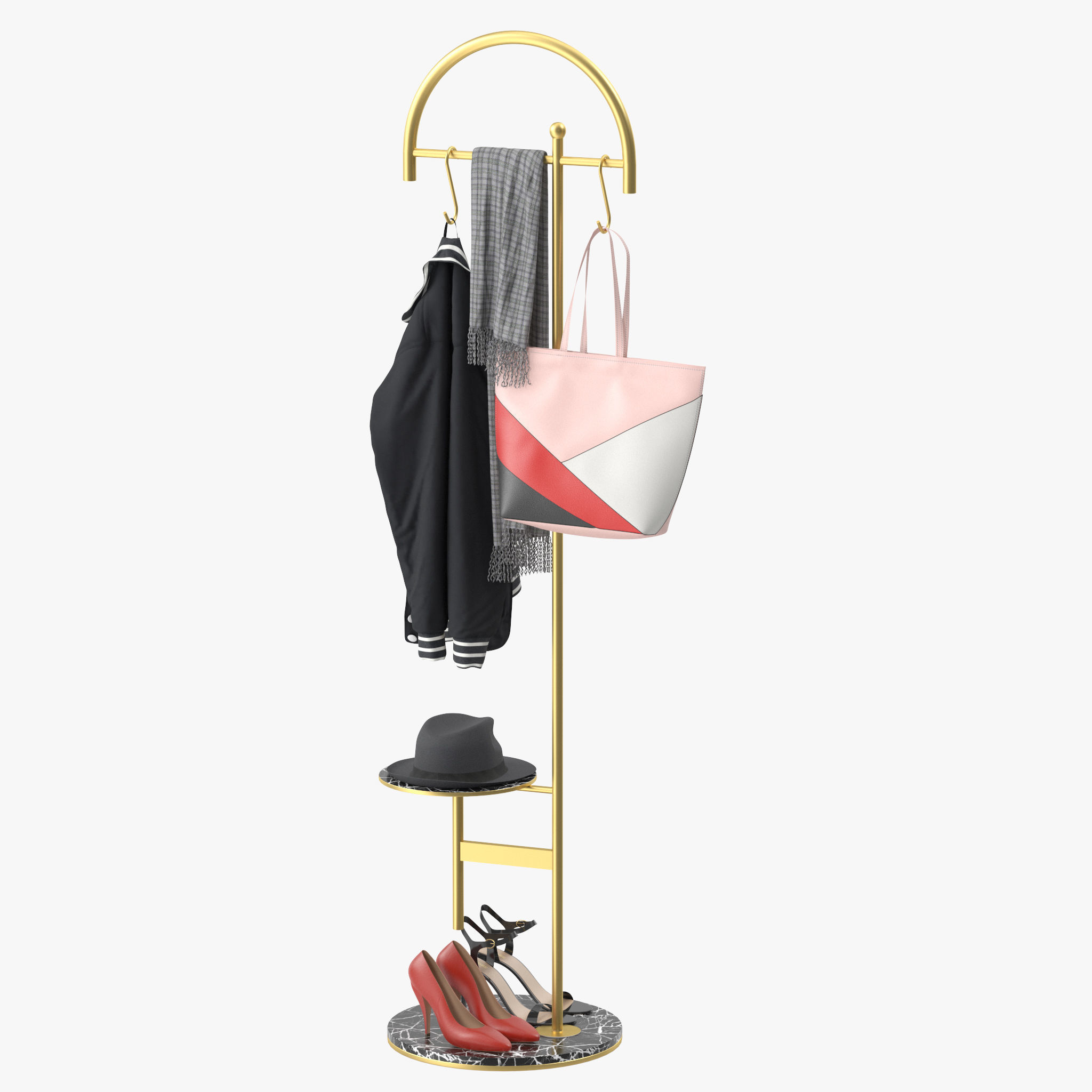 Coat Rack Stand Free Standing 3D model_5