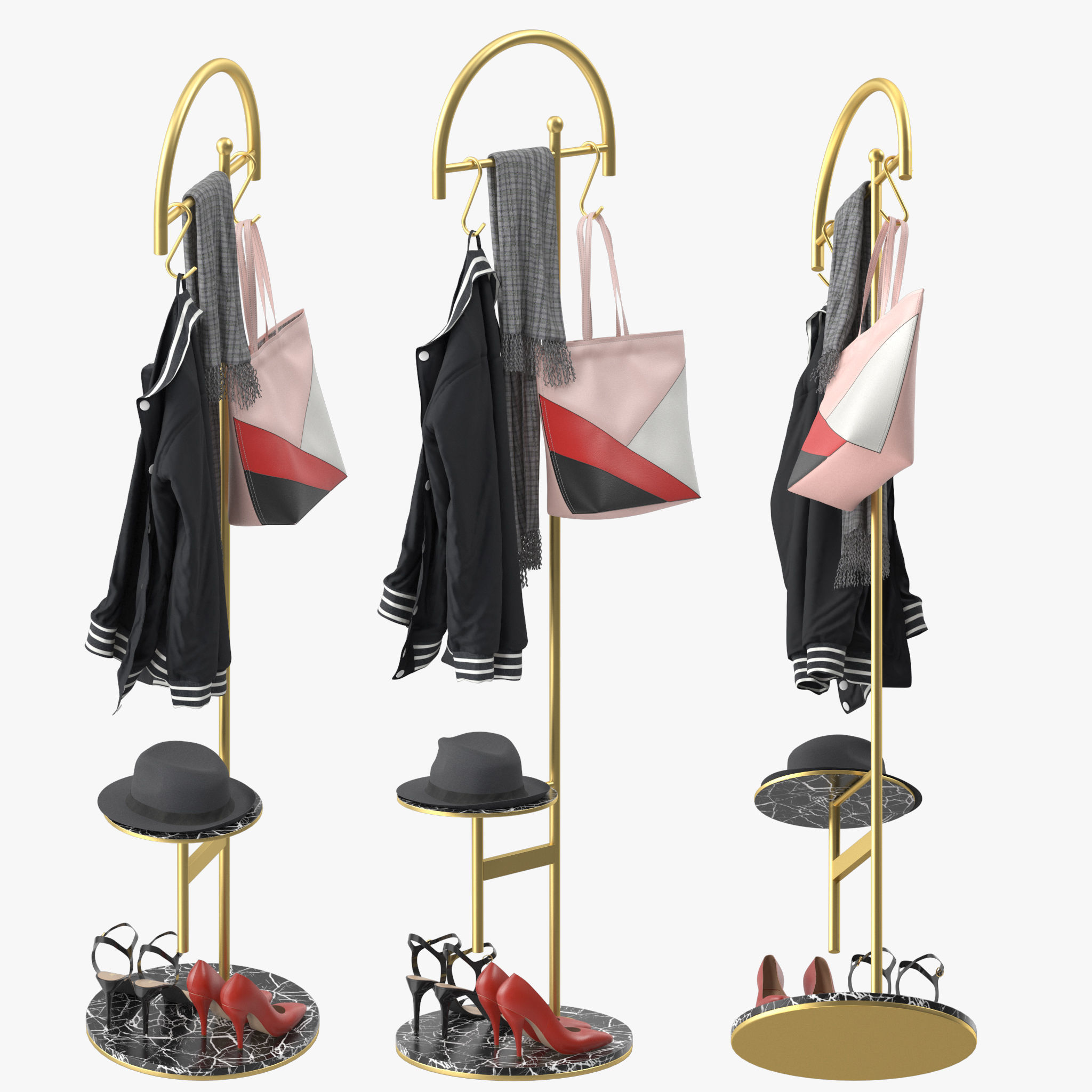 Coat Rack Stand Free Standing 3D model_2