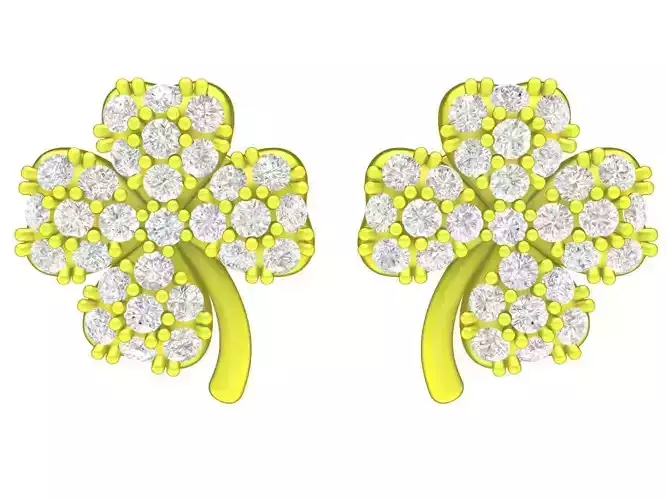 A7069 Four Leaf Clover Diamond Earrings 3D Print