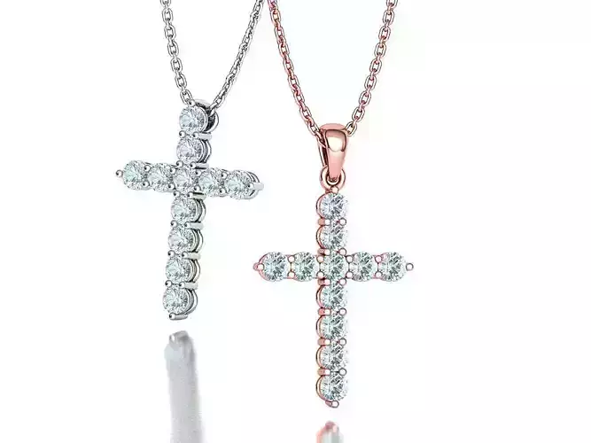T-cross Diamond Cross 4mm stones 11 gem Pendant 30mm height 3D print model