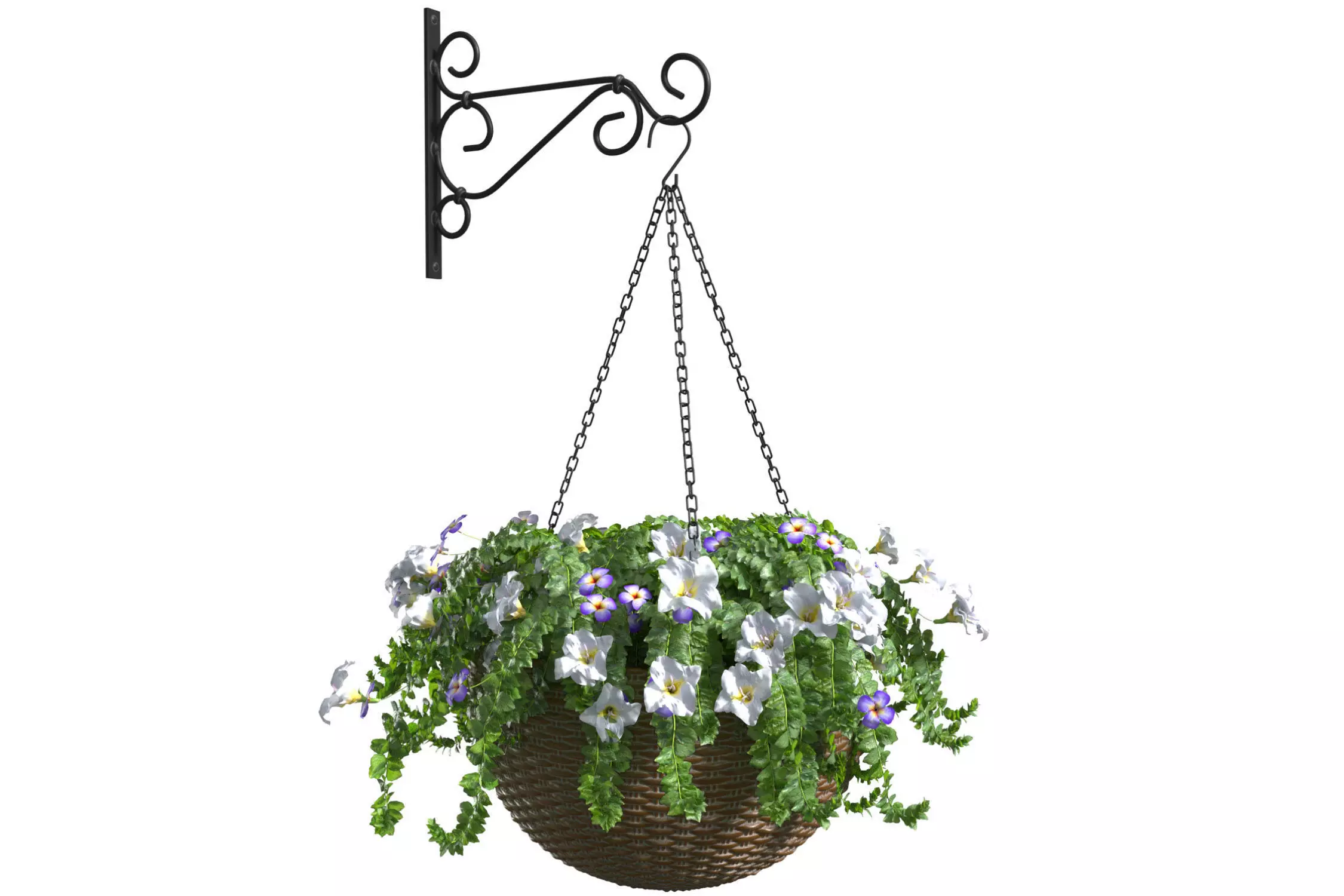 Hanging basket flowerpot rattan pot with flowers 3D model_0