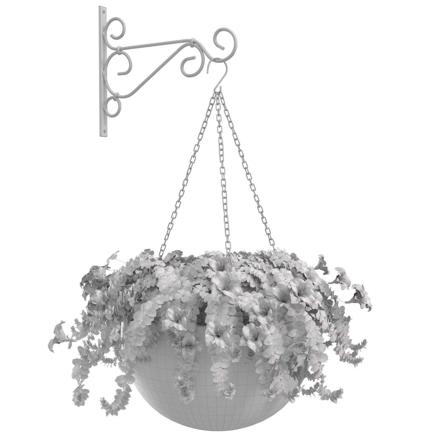 Hanging basket flowerpot rattan pot with flowers 3D model_2