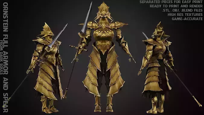 Ornstein Dragon Slayer Full Armor and Spear for Cosplay 3D Model Collection