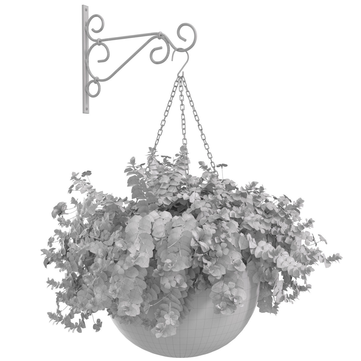 Hanging basket flowerpot rattan pot with flowers 3D model_2