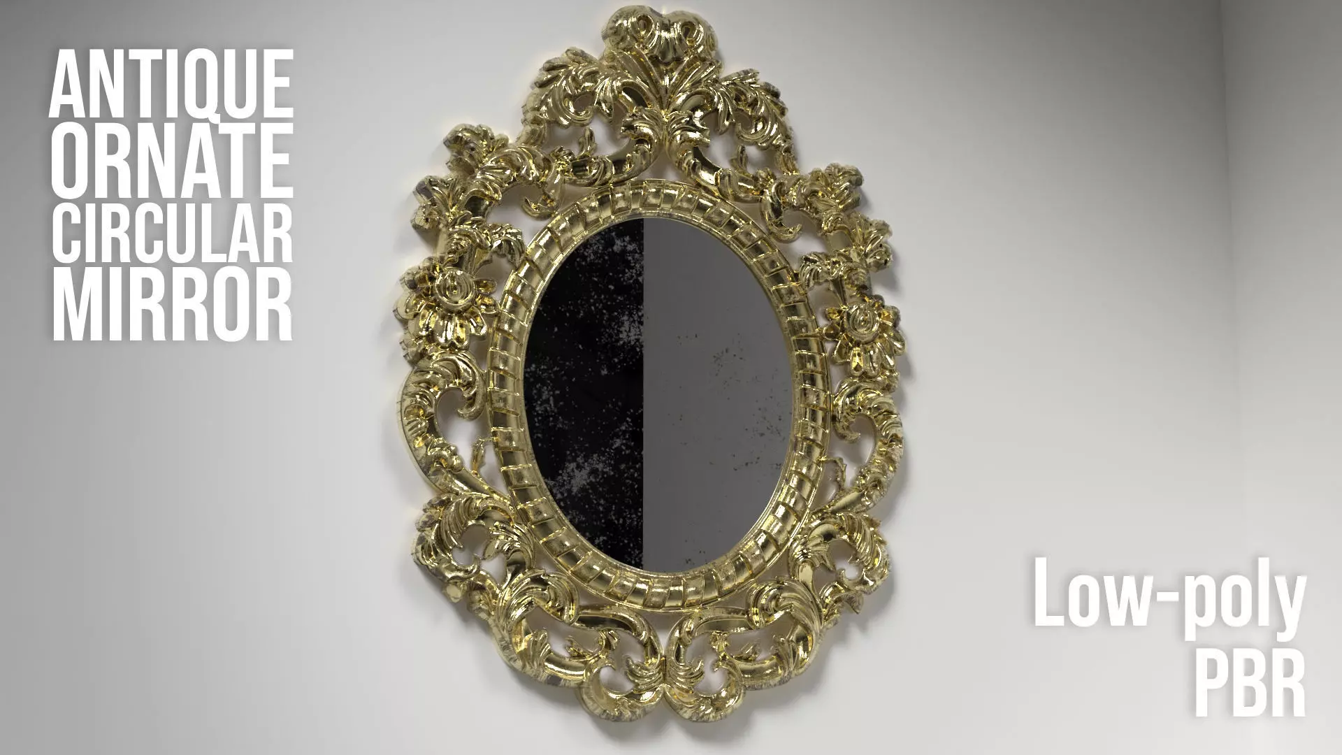 Antique Circular Ornate Mirror Low-poly 3D model_0