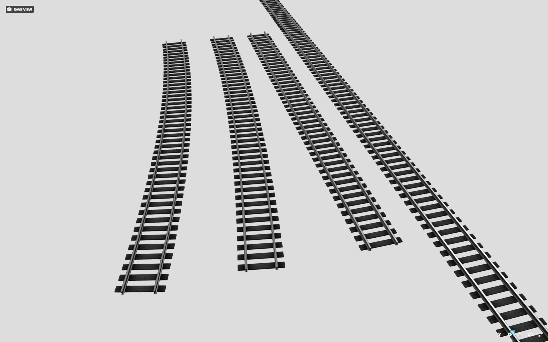 Railroad Tracks Straight And Curved Tileable Low-poly 3D model_3