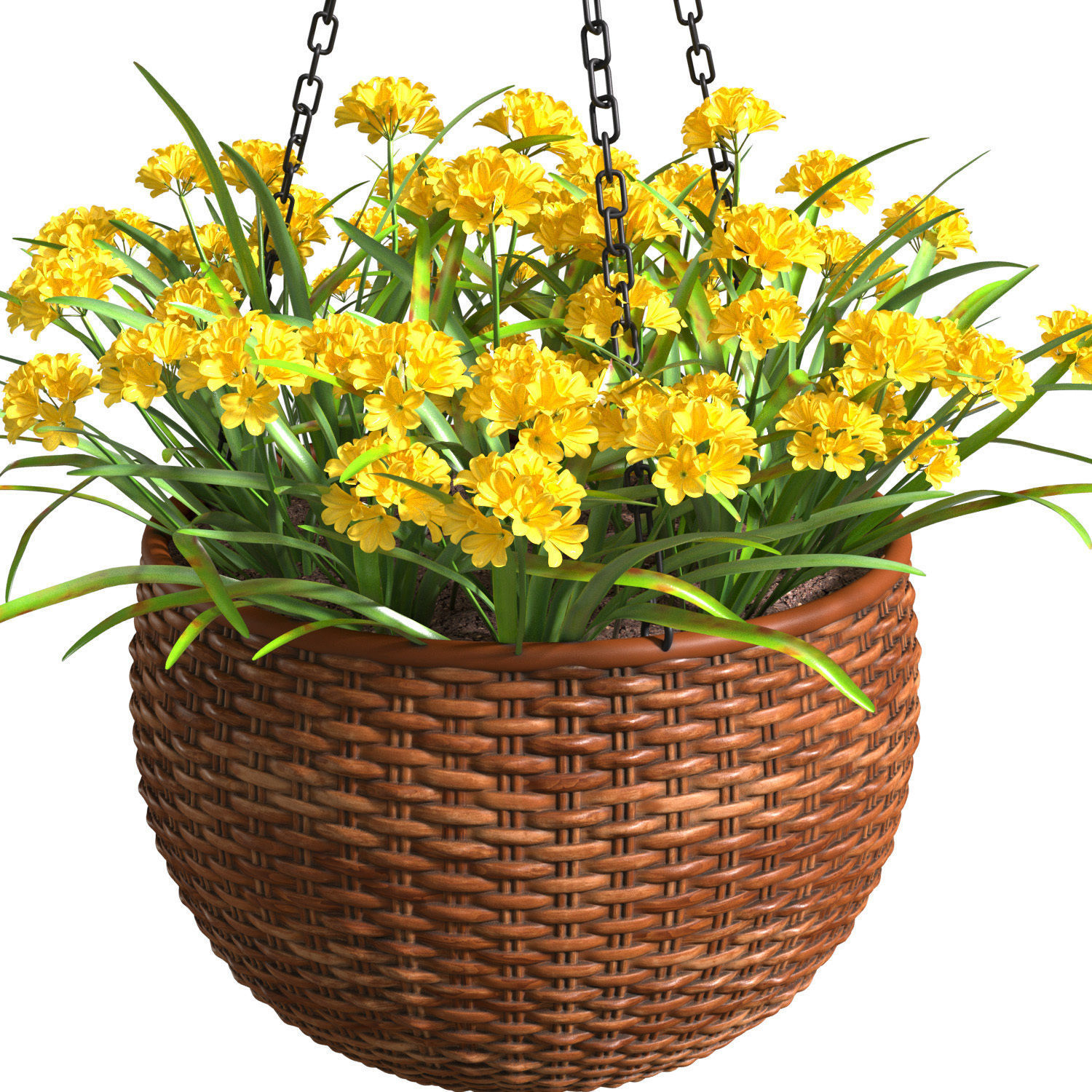 Hanging basket flowerpot rattan pot with flowers 3D model_1