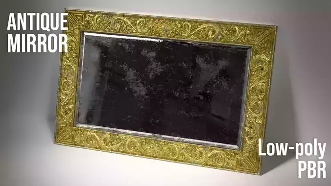Aged Rectangular Ornate Mirror Low-poly 3D model