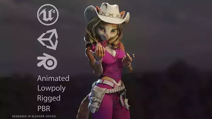 Cat cowgirl  Low-poly 3D model