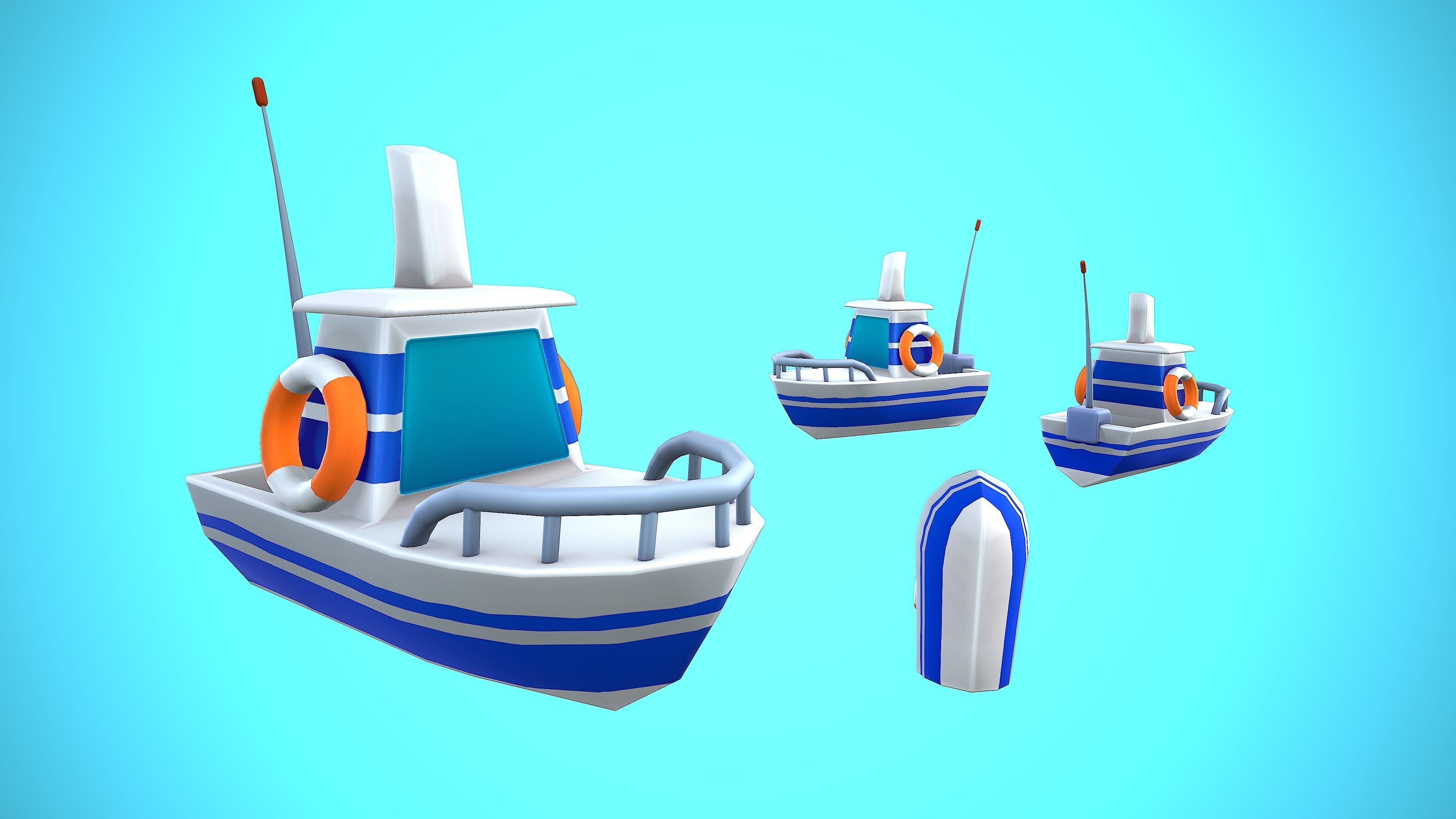 SHIP TOY CARTOON STYLIZED Low-poly 3D model_3