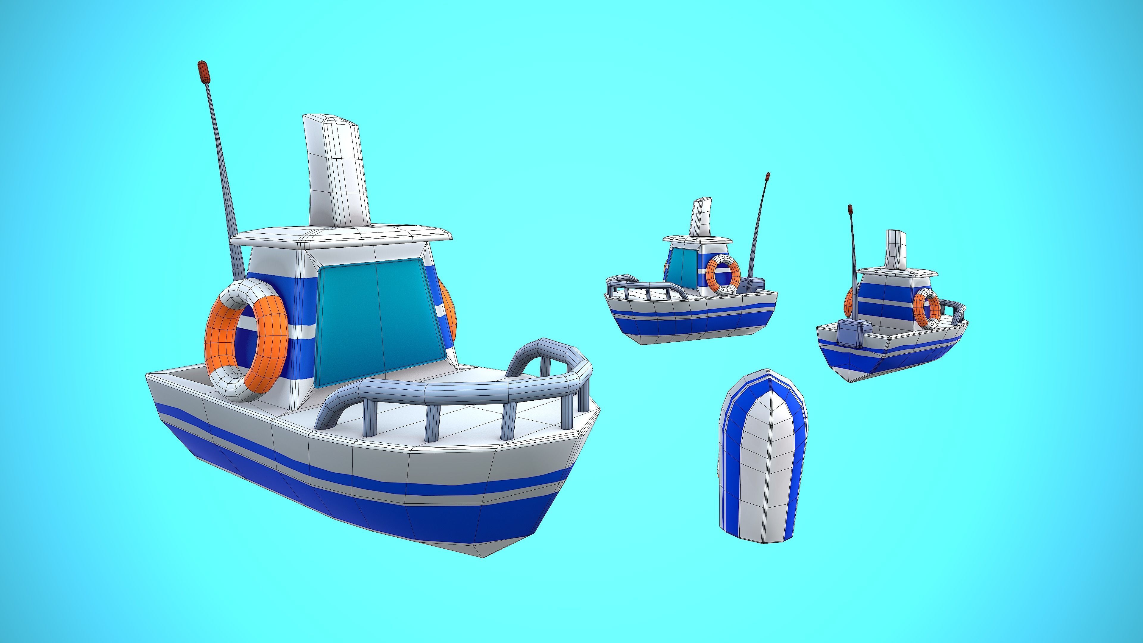 SHIP TOY CARTOON STYLIZED Low-poly 3D model_4