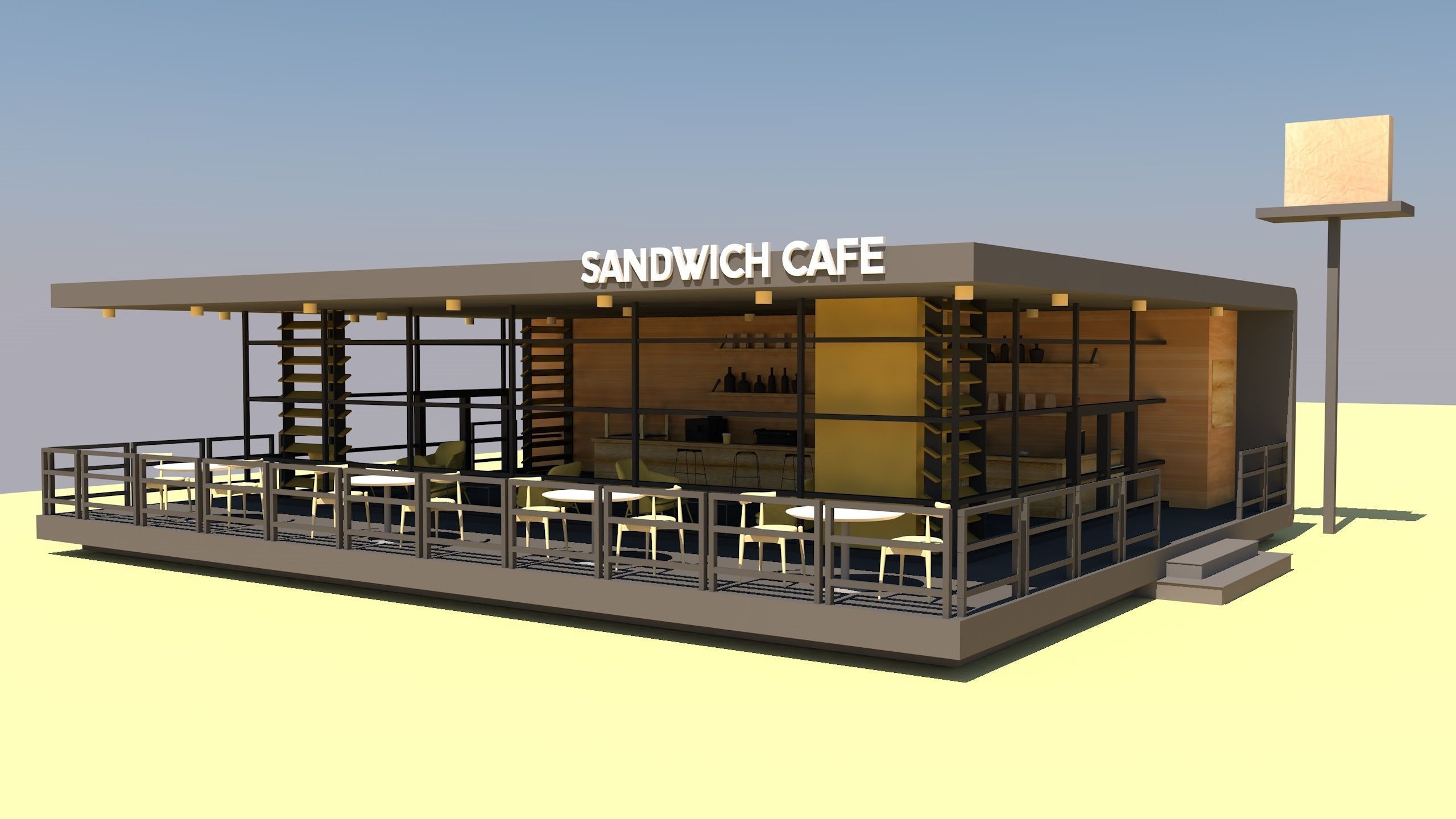Coffee Shop Cafe 3d Model  Low-poly 3D model_1