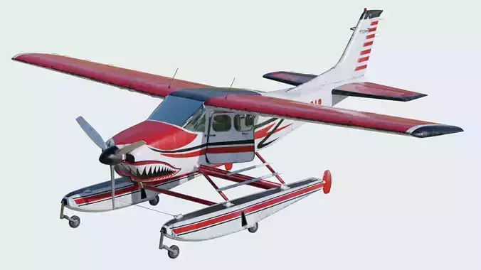 Old Cessna 210 seaplane Low-poly 3D model