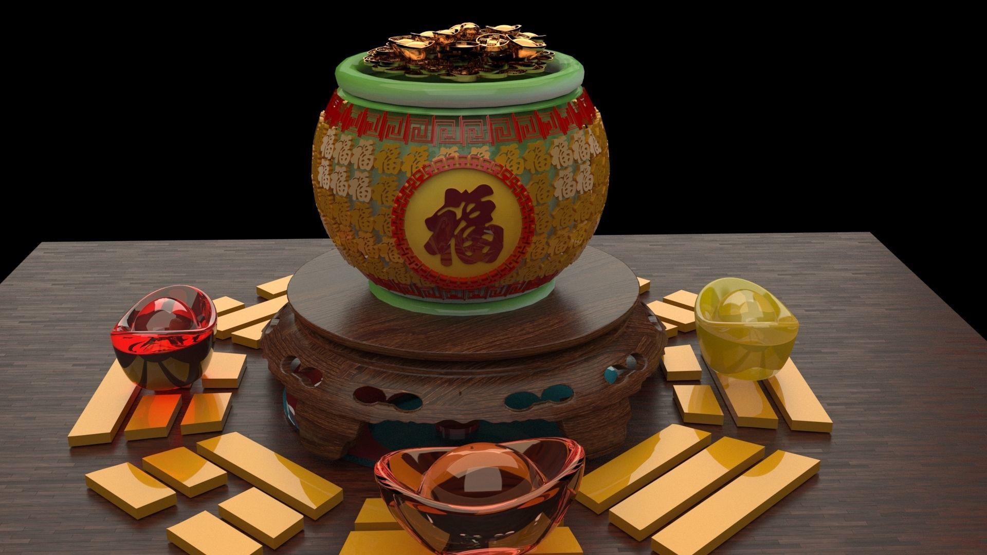 Chinese treasure pot 3D model_3