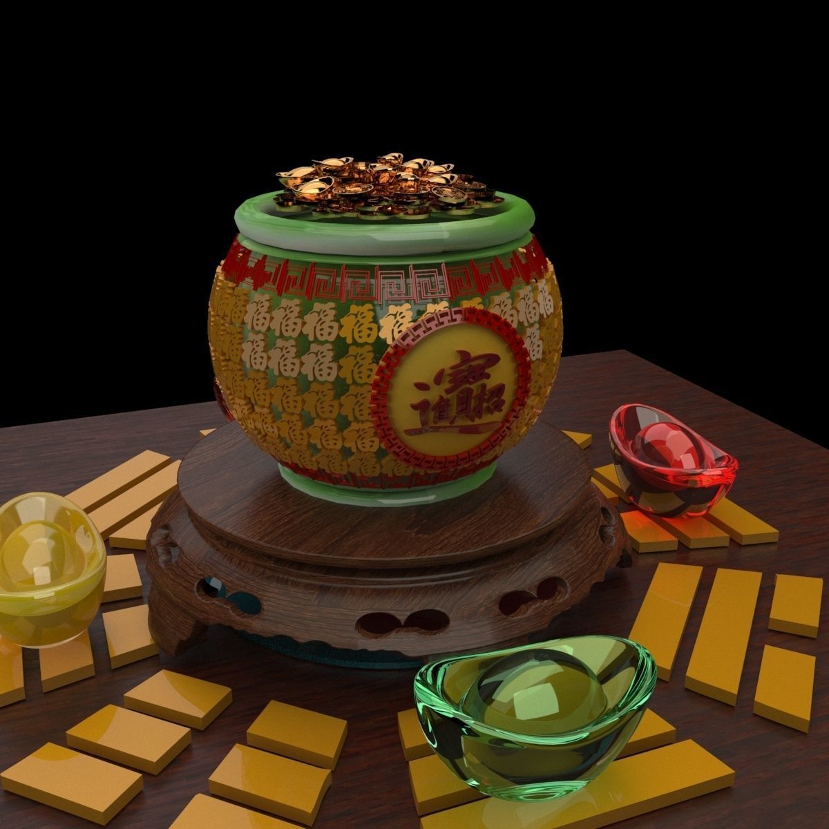 Chinese treasure pot 3D model_5