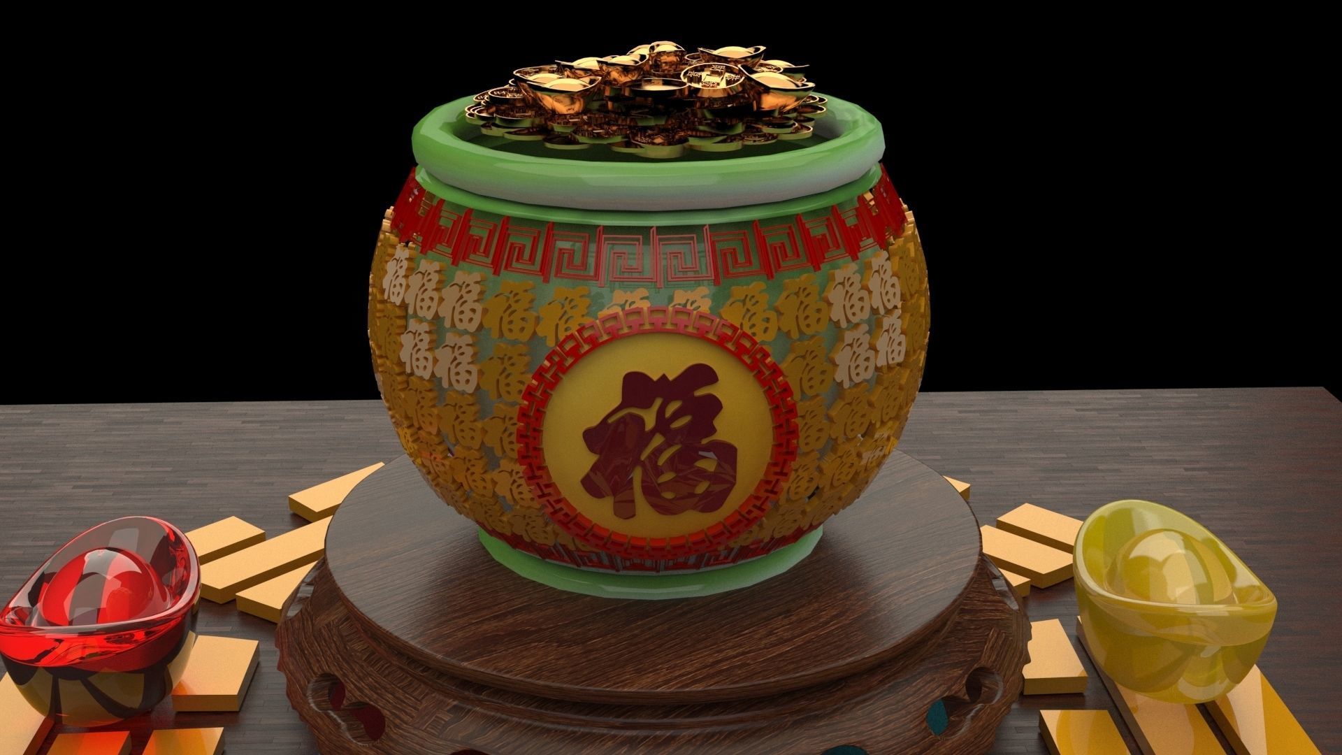 Chinese treasure pot 3D model_4