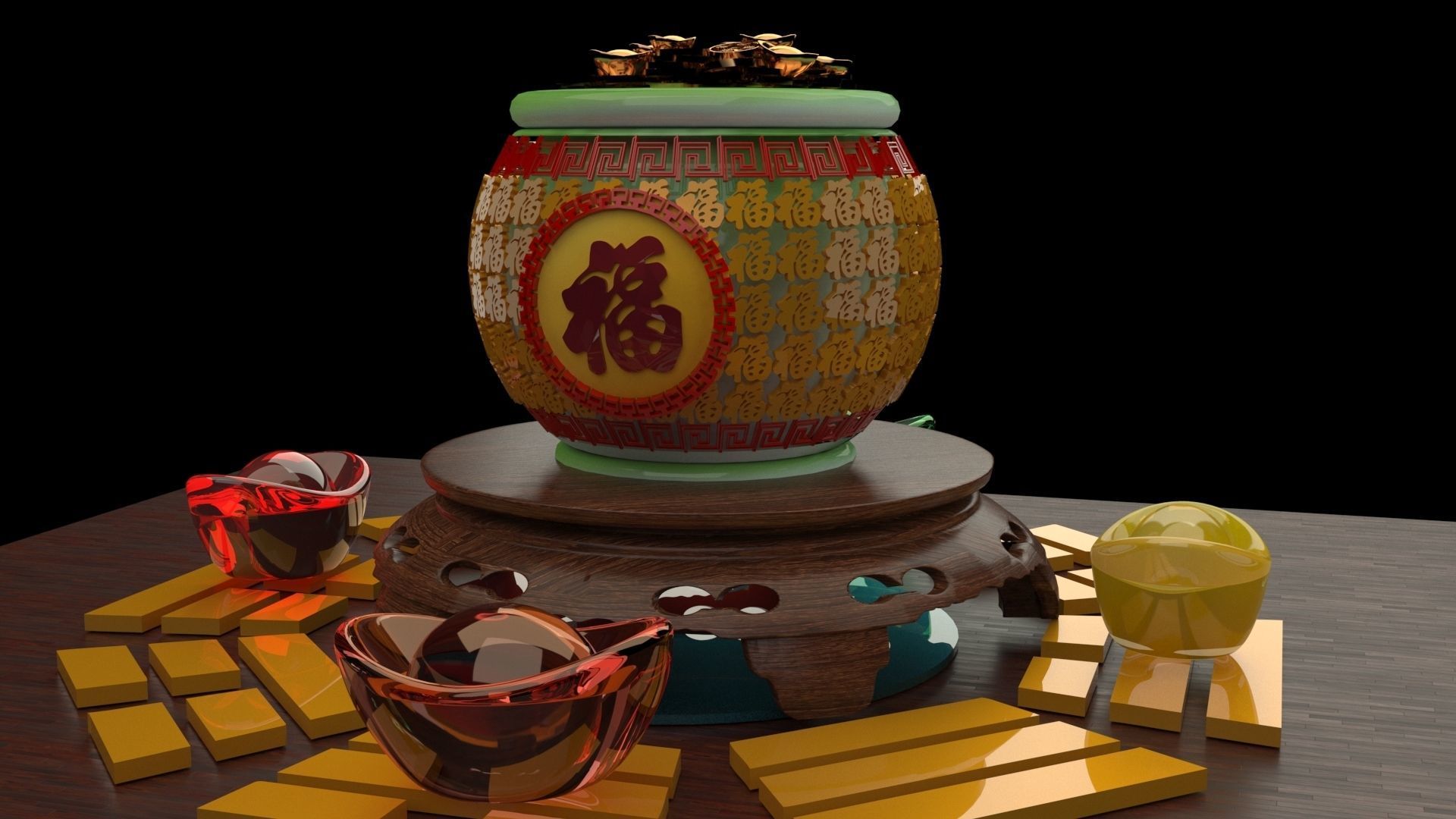 Chinese treasure pot 3D model_1