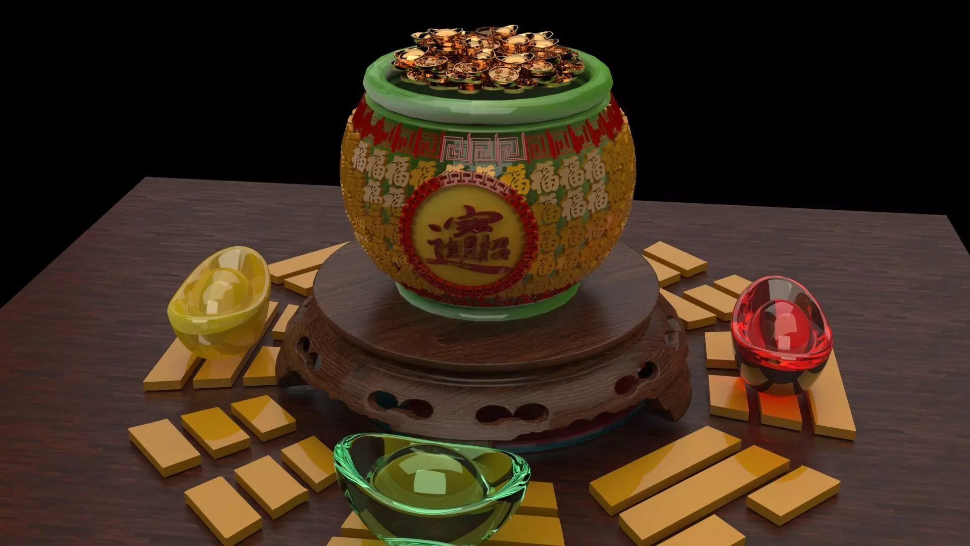 Chinese treasure pot 3D model_0