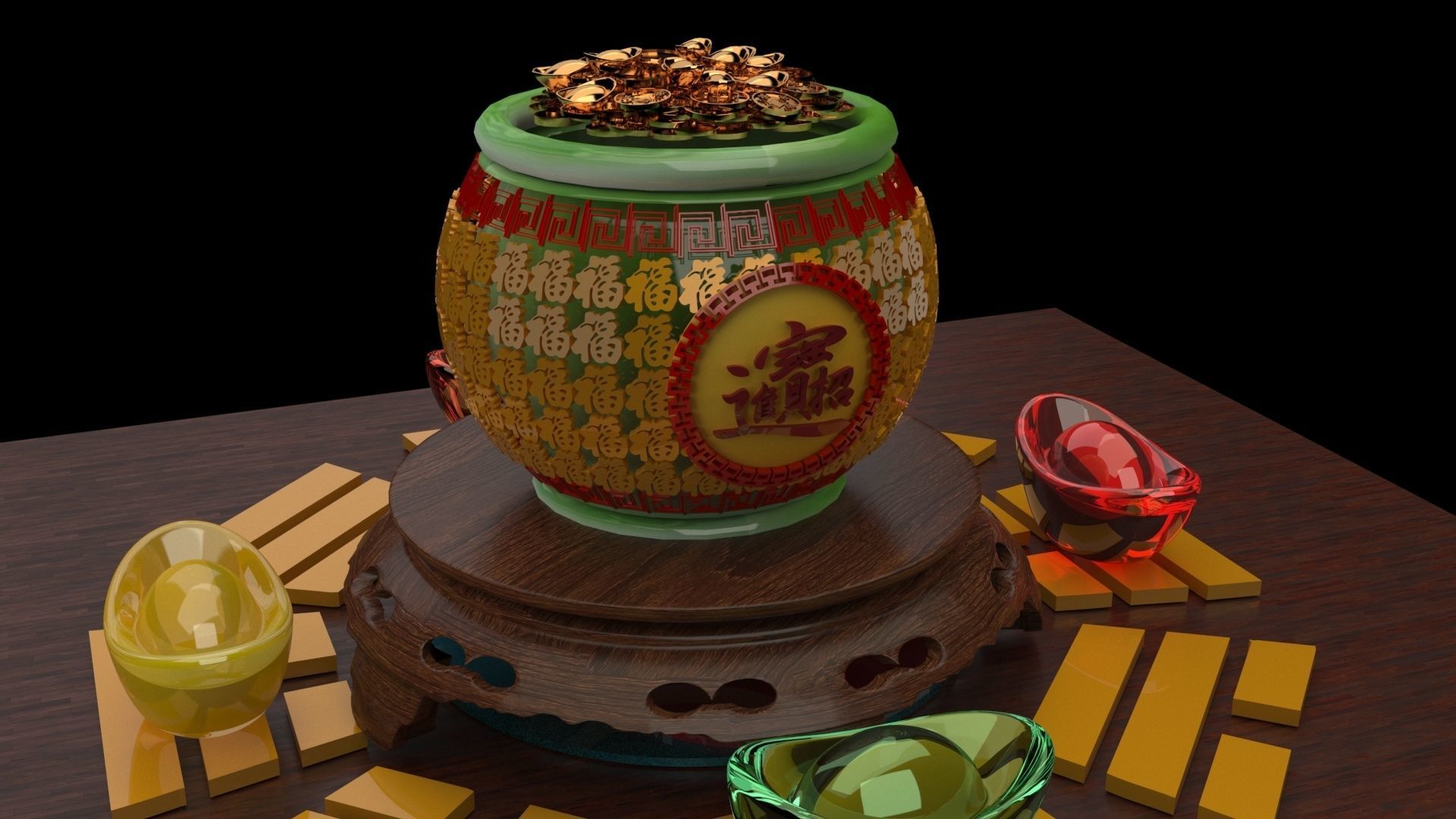 Chinese treasure pot 3D model_2