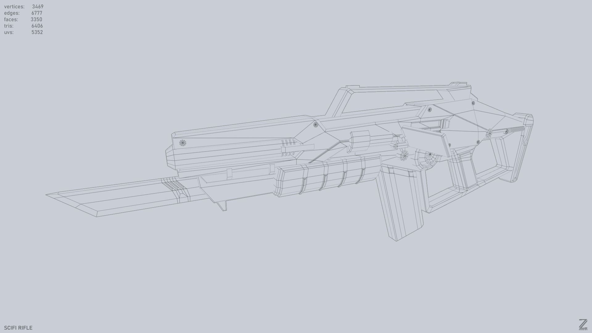 Scifi rifle Low-poly 3D model_11