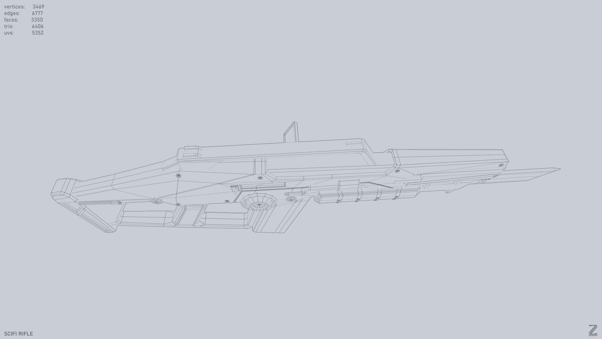 Scifi rifle Low-poly 3D model_15