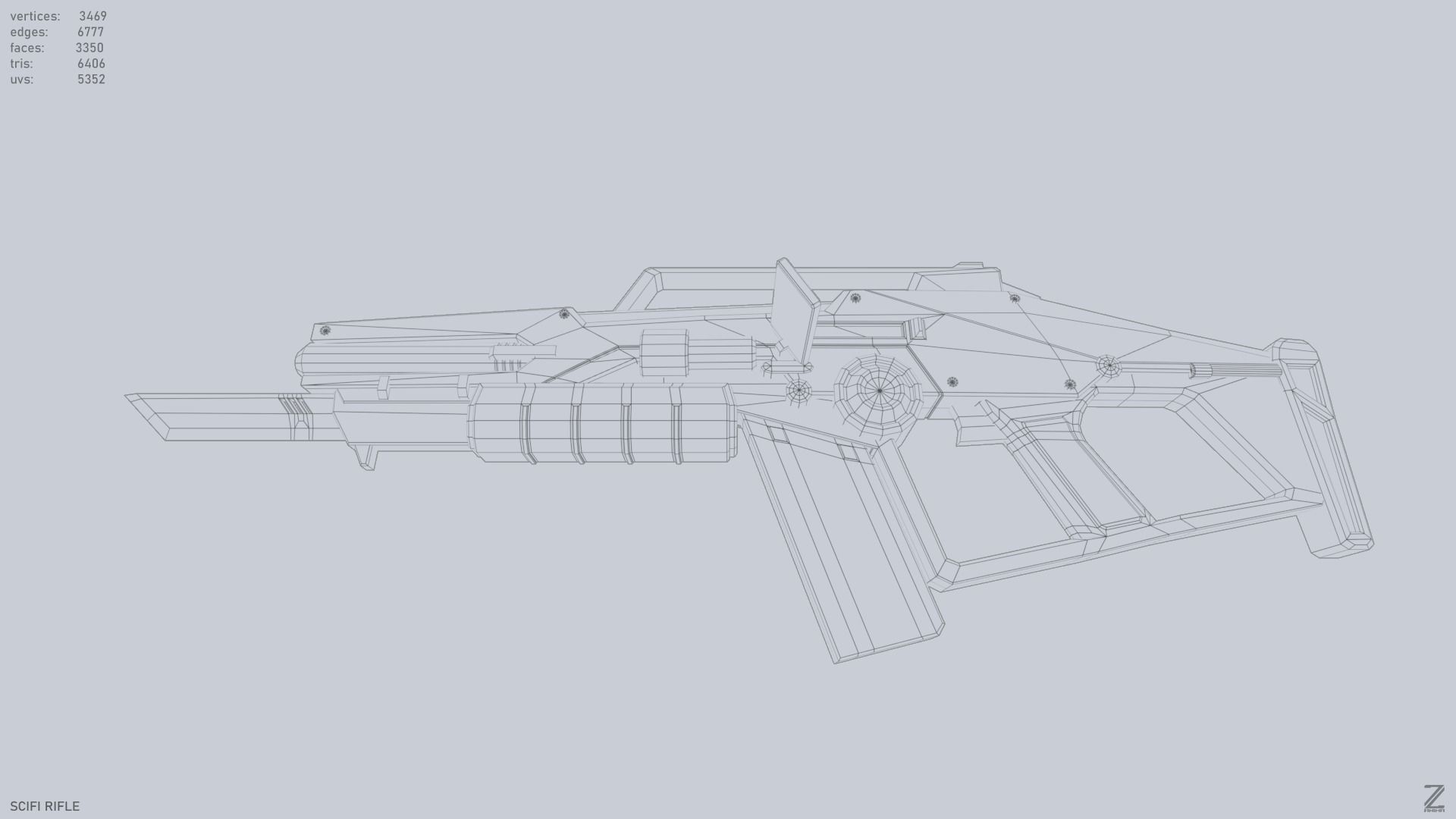 Scifi rifle Low-poly 3D model_13